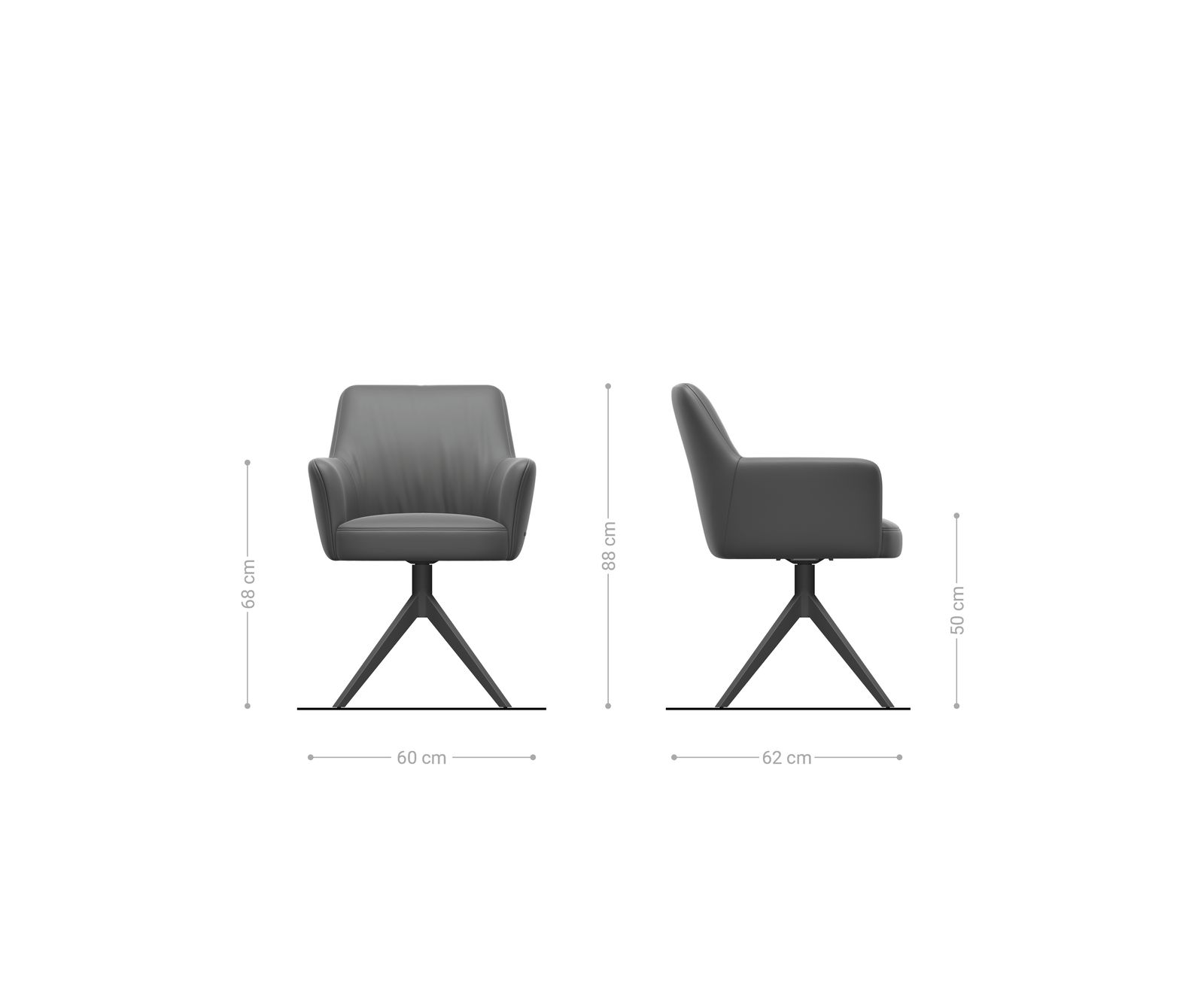 Chaise-pivotante Xana-Flex avec accoudoirs microvelours anthracite vintage pied croisé large acier inoxydable brossé pivotement sur 360° ressorts ensachés 6