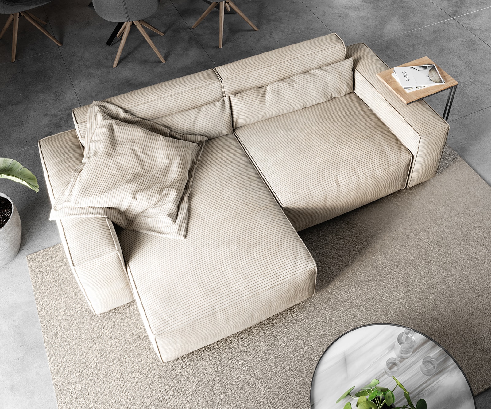 Canapé d'angle Sirpio 230x150 cm Velours côtelé Beige Recamiere variable 4