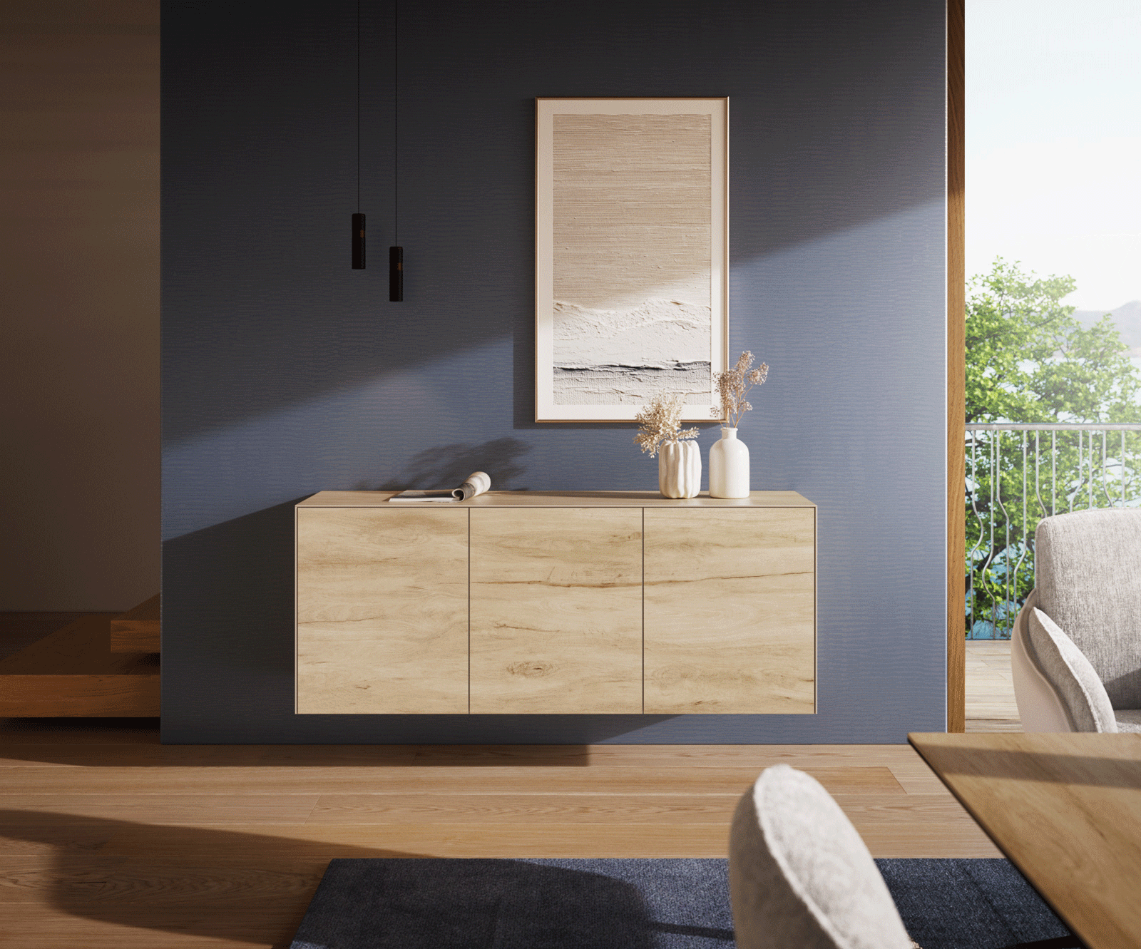 Sideboard Cuor 150 cm Keramik Laminam® Sabbia Eichefarbig 3 Türen Schwebend 3