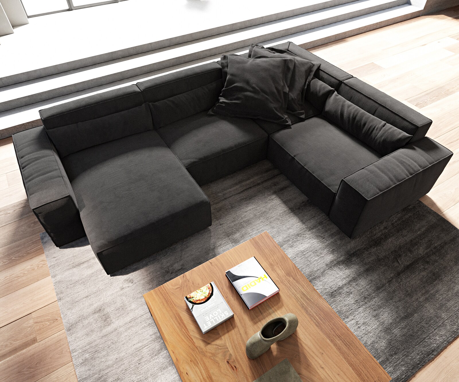 Wohnlandschaft Sirpio 300x210 cm Mikrofaser Schwarz Recamiere variabel 3