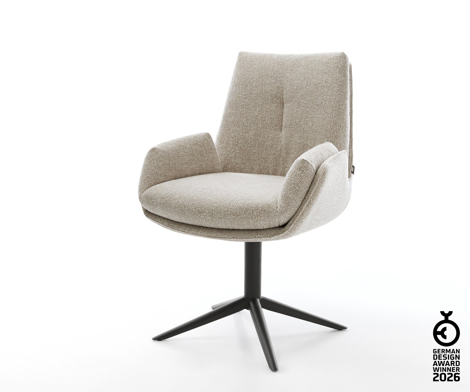 Chaise-pivotante Clea-Flex tissu tissé doux beige pied de chaise 4 branches noir pivotement sur 360° fonction bascule