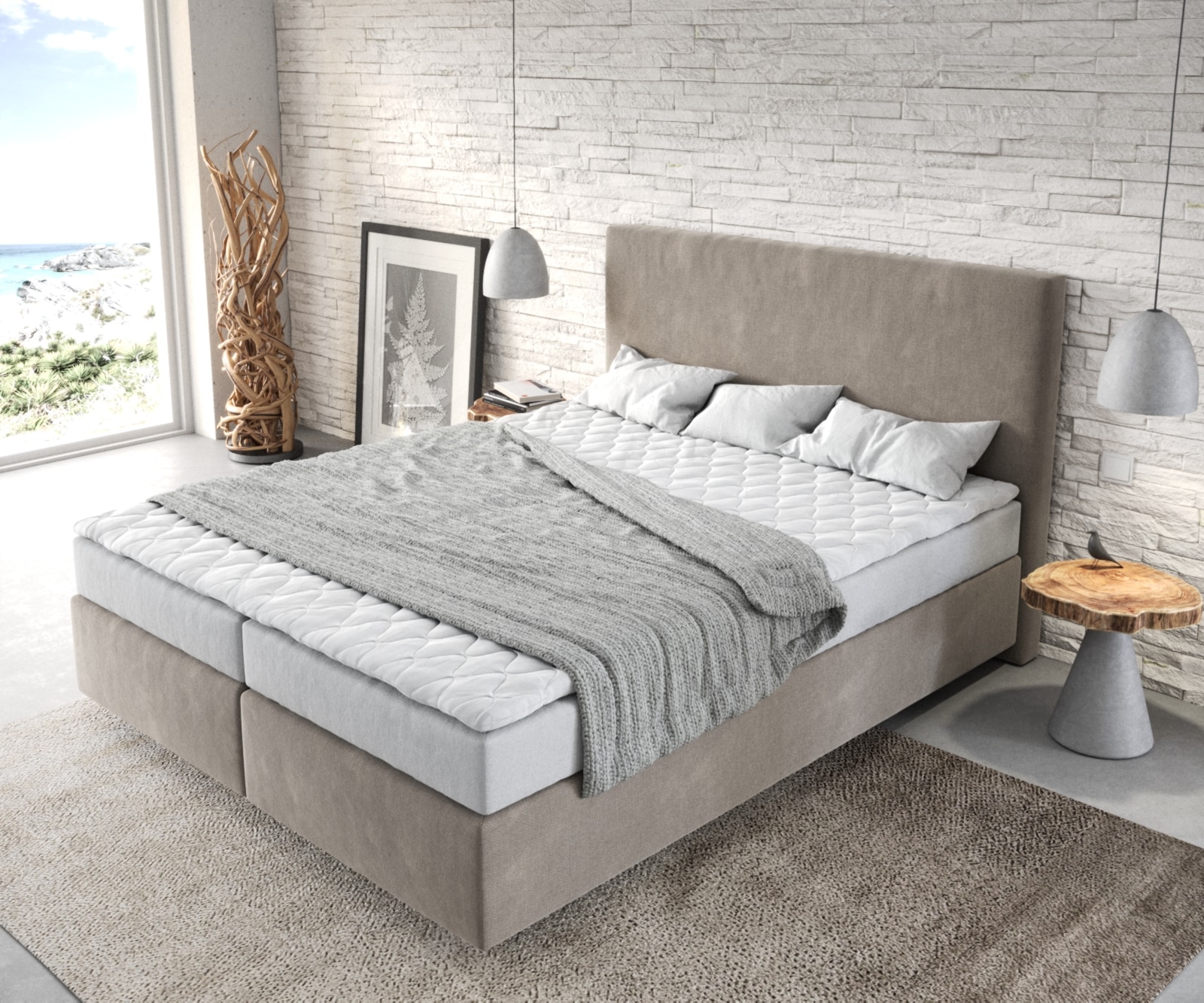 Lit-à-sommier-tapissier Dream-Well 160x200 cm en microfibre beige 3 Lit-à-sommier-tapissier Dream-Well 160x200 cm en microfibre beige 3
