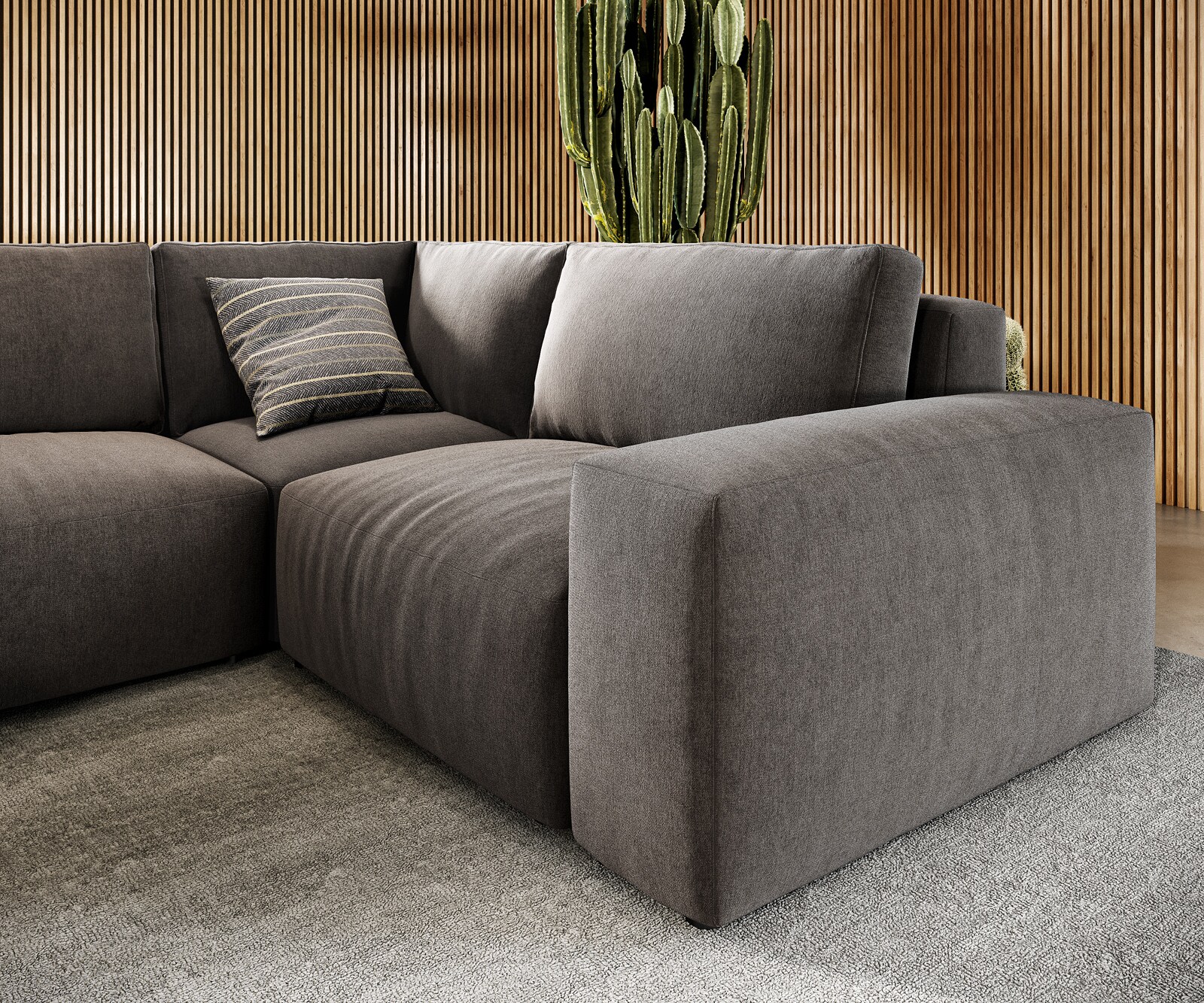 Wohnlandschaft Lanzo 300x210 cm Mikrofaser Khakibraun Recamiere variabel mit Hocker 4