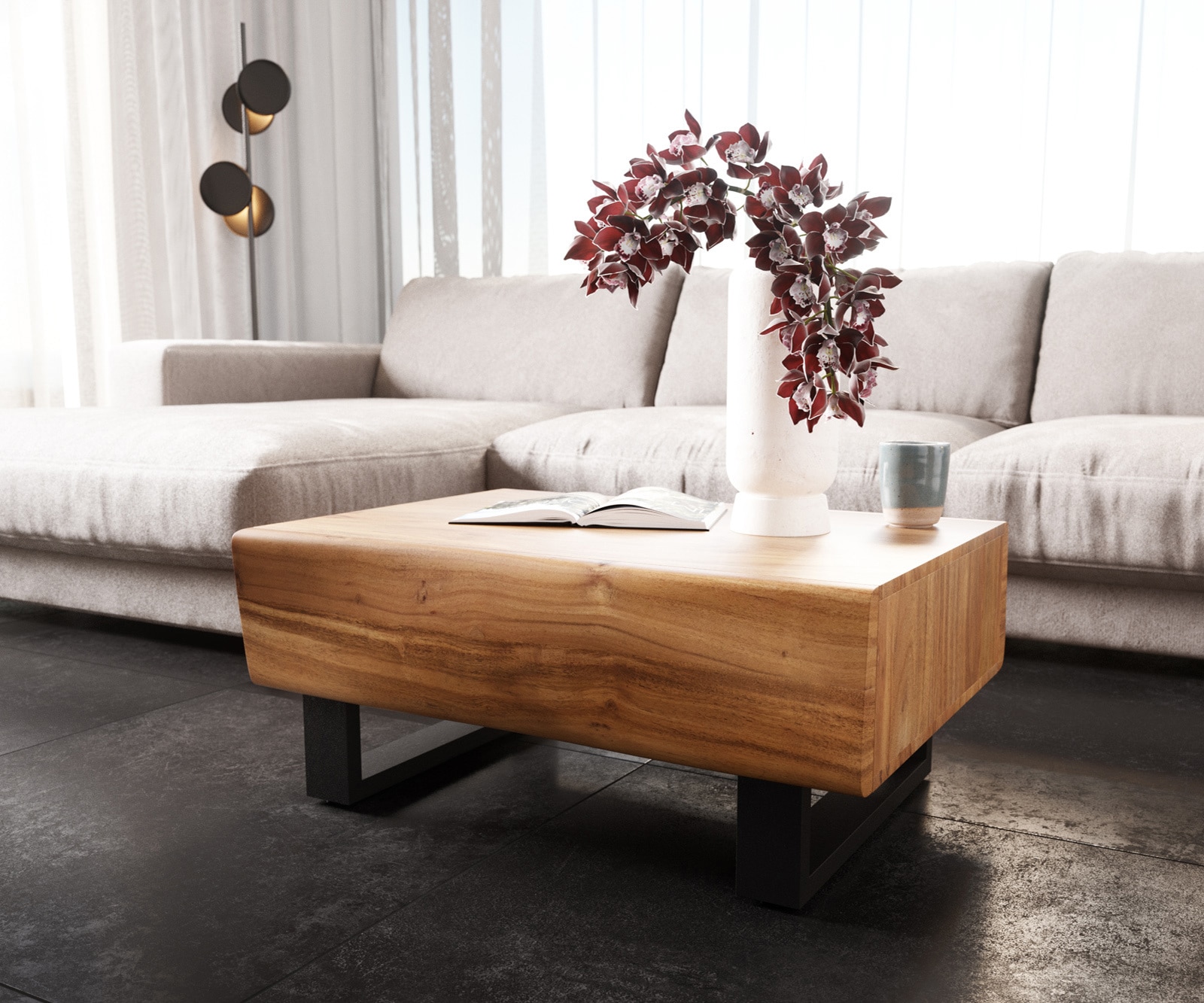 Table-basse New Live-Edge 80x60 cm acacia naturel 2 tiroirs patin métal noir 3 Table-basse New Live-Edge 80x60 cm acacia naturel 2 tiroirs patin métal noir 3