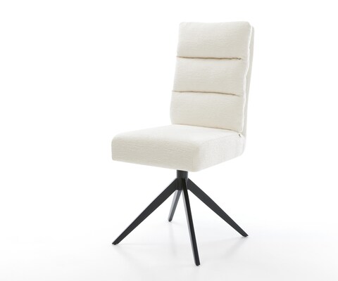 Drehstuhl Pela-Flex Bouclé Soft Beige Kreuzgestell breit Schwarz 360° drehbar Wippfunktion Taschenfederkern