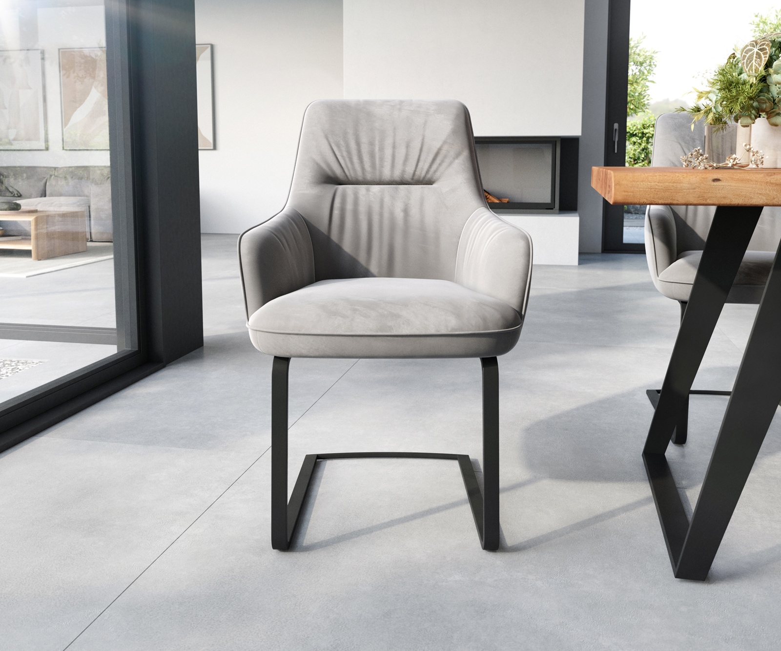 Freischwinger Zelia-Flex mit Armlehnen Samt Grau Freischwinger flach Schwarz Taschenfederkern 1 Freischwinger Zelia-Flex mit Armlehnen Samt Grau Freischwinger flach Schwarz Taschenfederkern 1