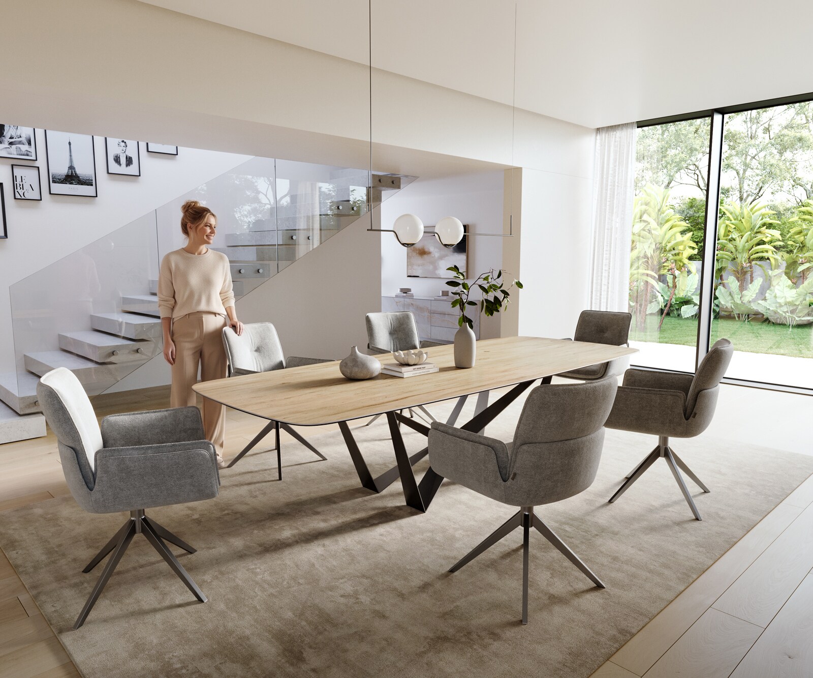 Esstisch Edge Boot 300x120 cm Keramik Laminam® Sabbia Eichefarbig Spider Flachstahl Edelstahl Graphit 5