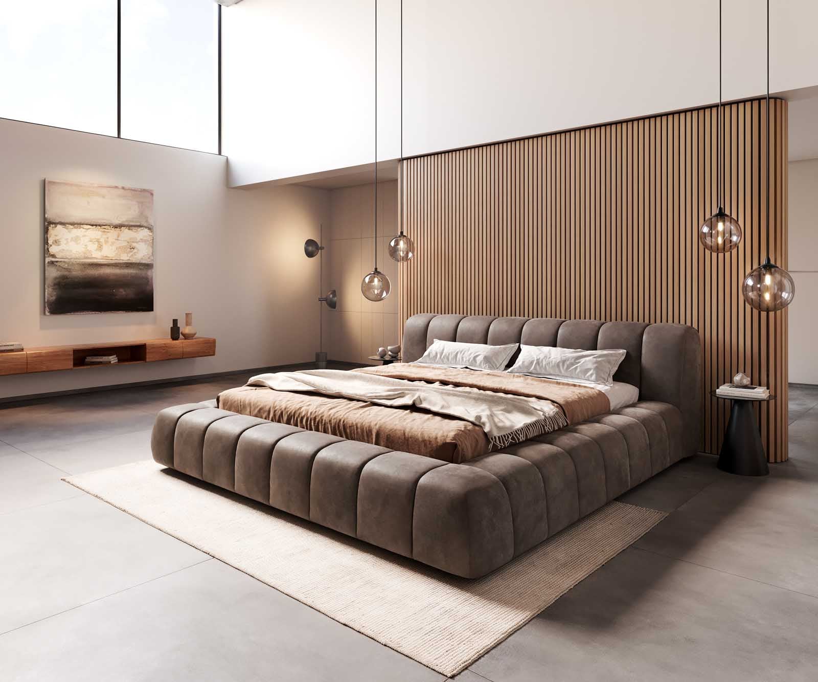 Polsterbettgestell Cutio 180x200 cm Mikrofaser Taupe Vintage Polsterbettgestell Cutio 180x200 cm Mikrofaser Taupe Vintage