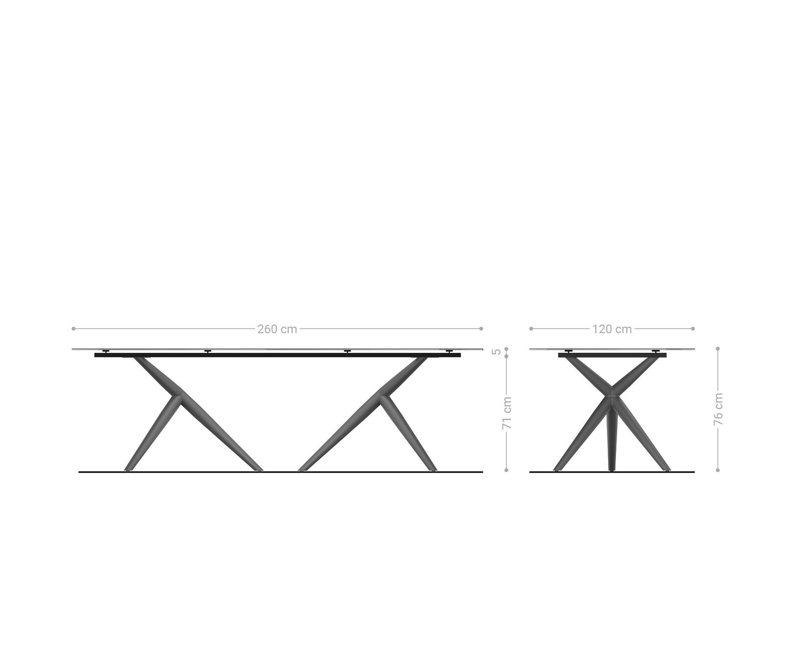 Table à manger Edge Boot 260x120 cm Céramique Laminam® Nero Greco Anthracite Estelar rond Acier inoxydable 6