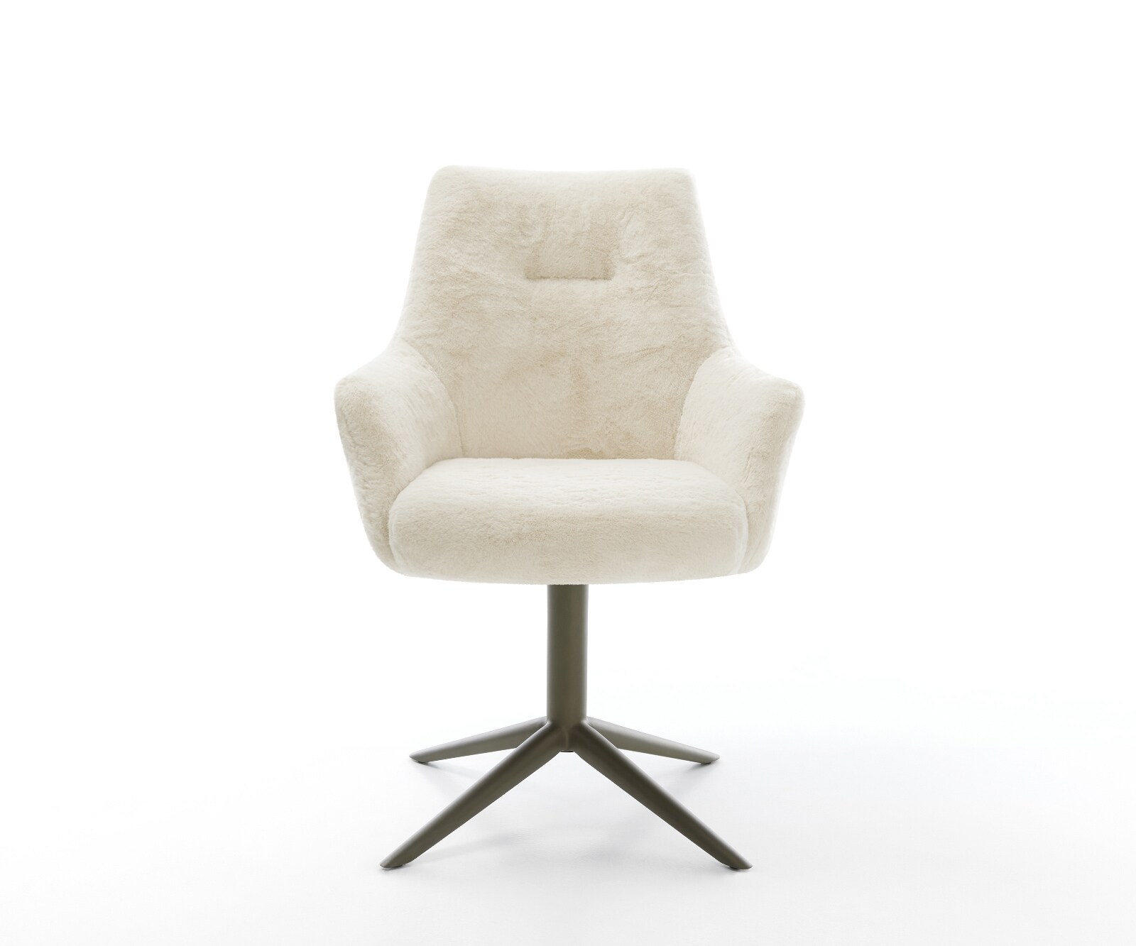 Chaise-pivotante Alja-Flex avec accoudoirs peluche crème-blanc pied de chaise 4 branches aspect titane pivotement sur 360° fonction bascule resorts ensachés 2