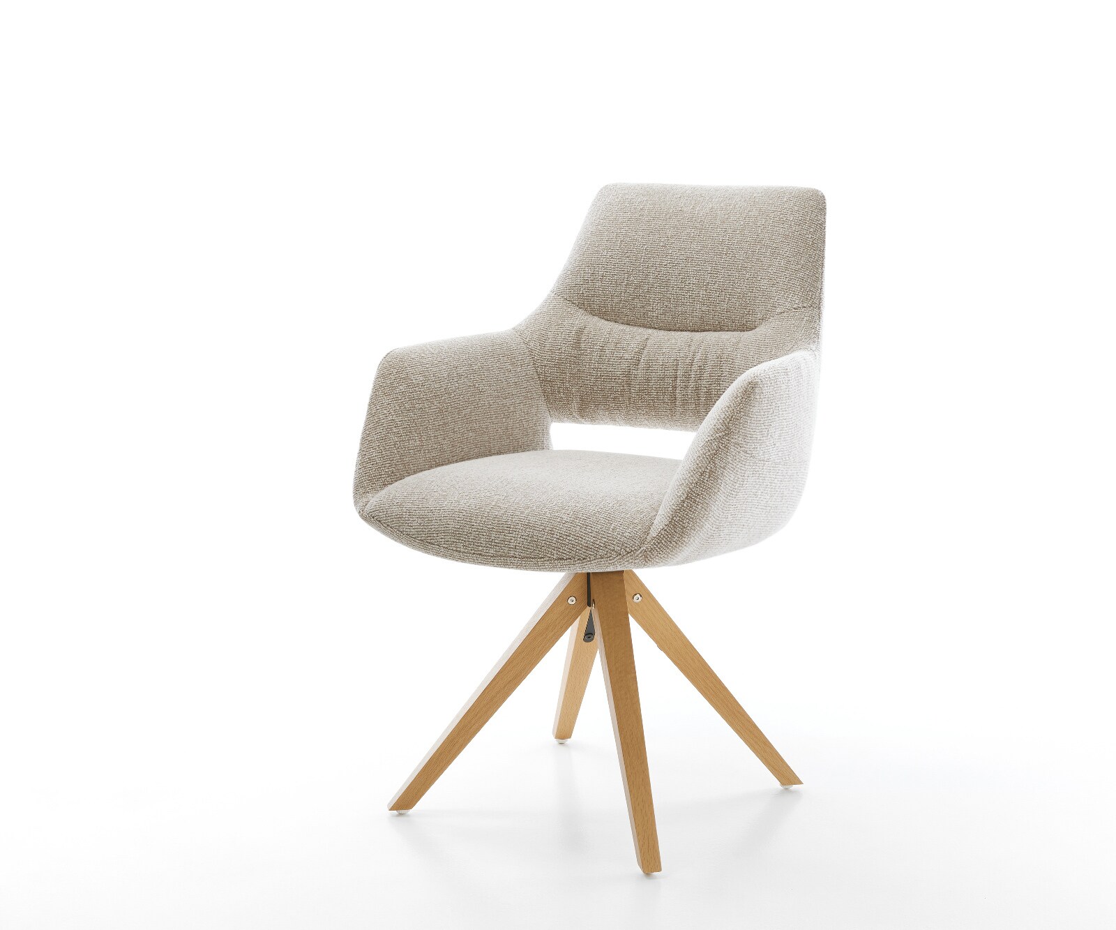 Drehstuhl Yago-Flex mit Armlehnen Webstoff Soft Beige Holzgestell kantig Natur 360° drehbar Taschenfederkern 1