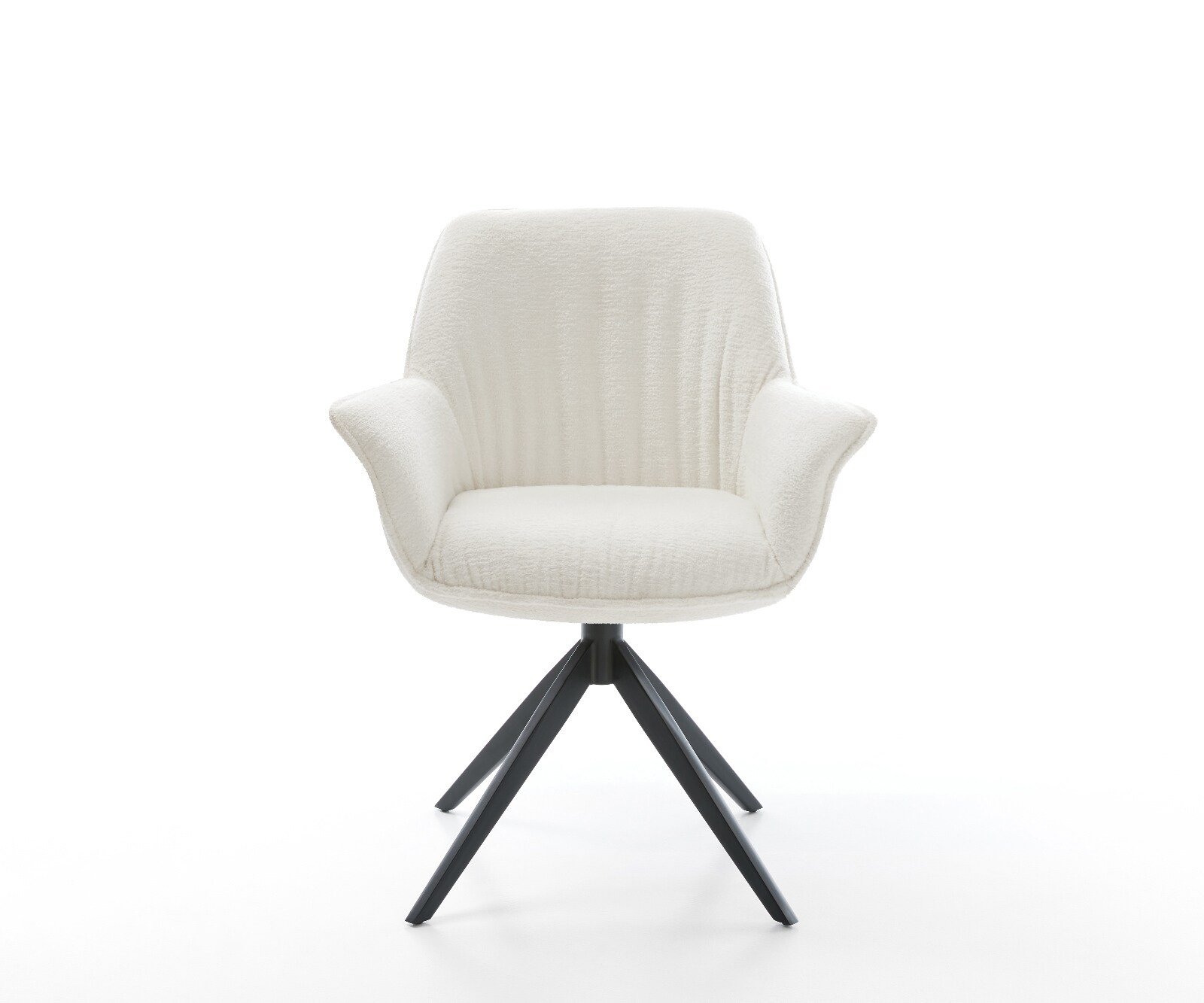 Drehstuhl Keila-Flex mit Armlehnen Bouclé Soft Beige Kreuzgestell breit Schwarz 360° drehbar Wippfunktion 2