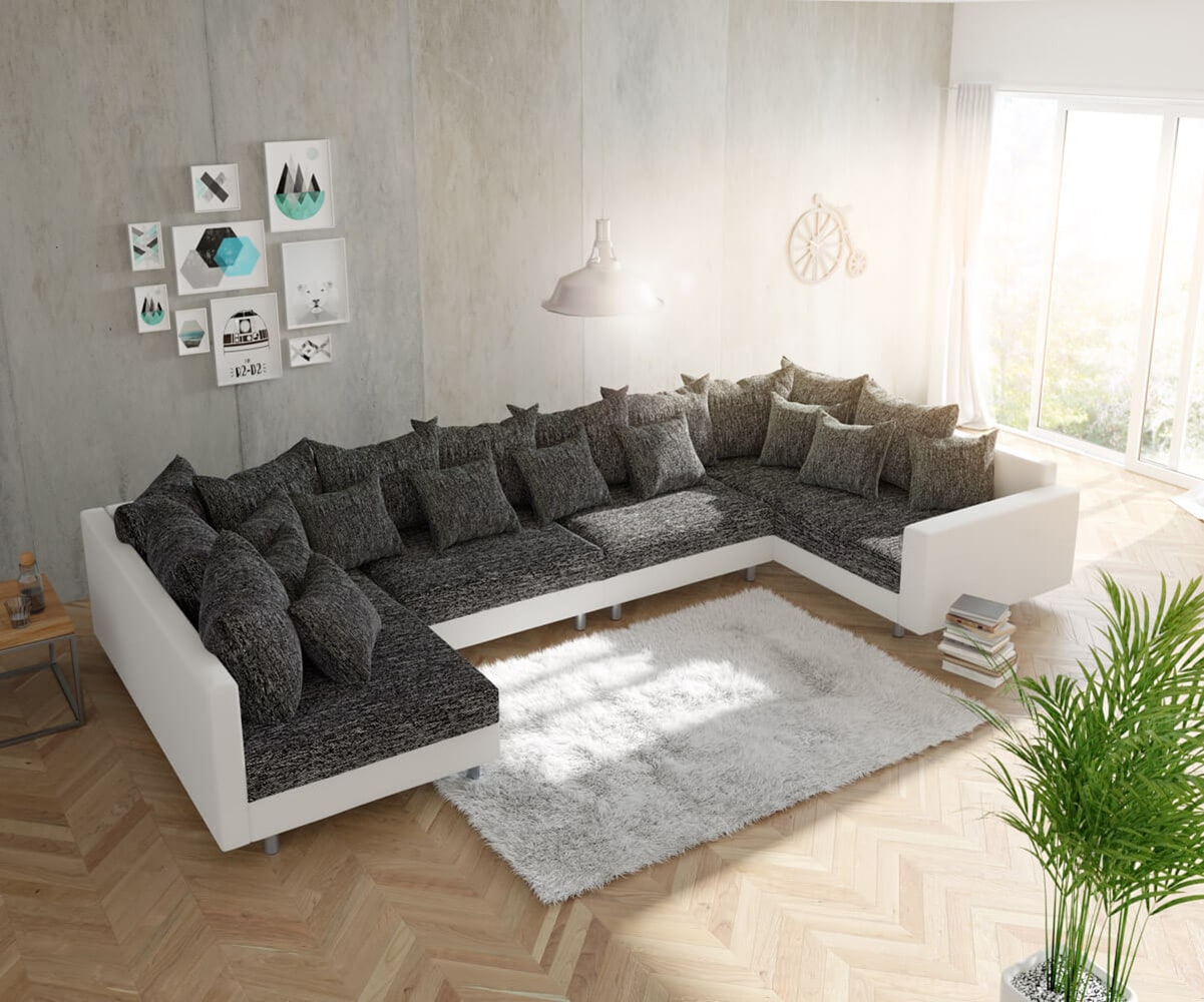 Canapé Clovis XL blanc noir avec accoudoir modulaire Canapé Clovis XL blanc noir avec accoudoir modulaire