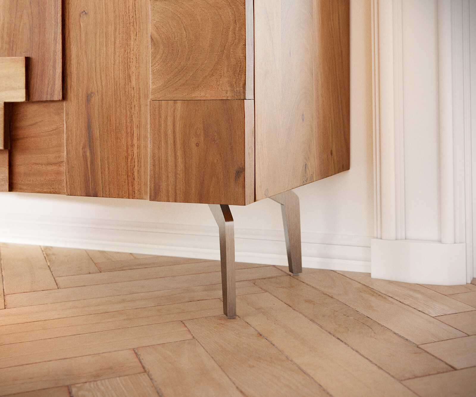 Buffet Puzzle 175 cm acacia naturel 3 portes pied équerre inox 6