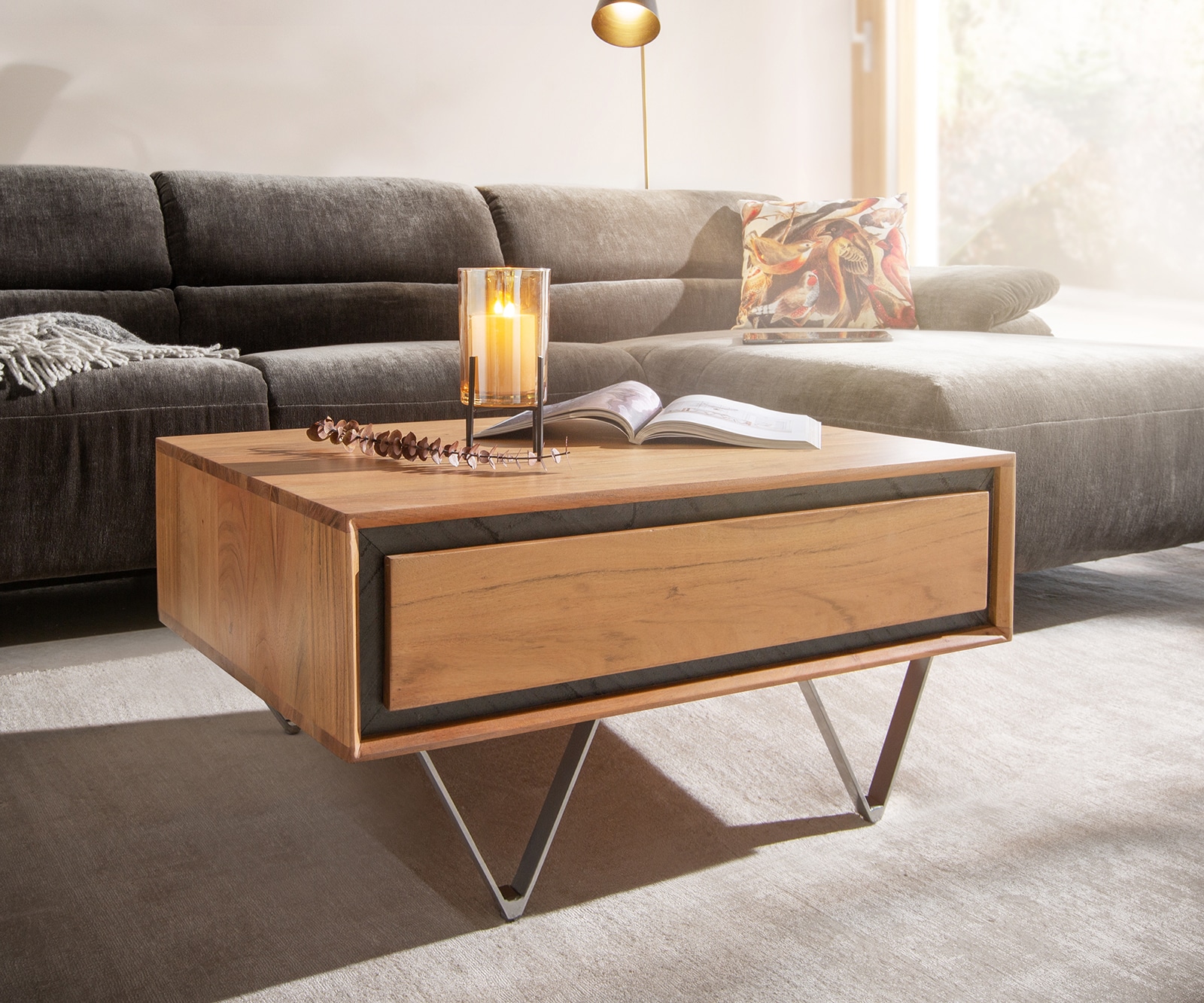 Couchtisch Stonegrace 80x60 cm Akazie Natur 2 Schubladen Steinfurnier Couchtisch Stonegrace 80x60 cm Akazie Natur 2 Schubladen Steinfurnier