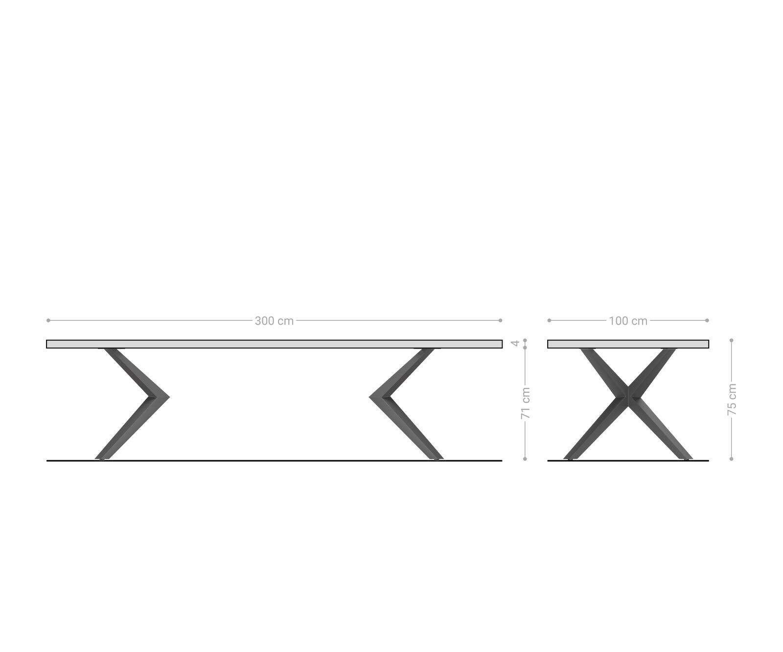 Esstisch Edge 300x100x4 Eiche Natur Zenthara kantig Edelstahl Live-Edge 5