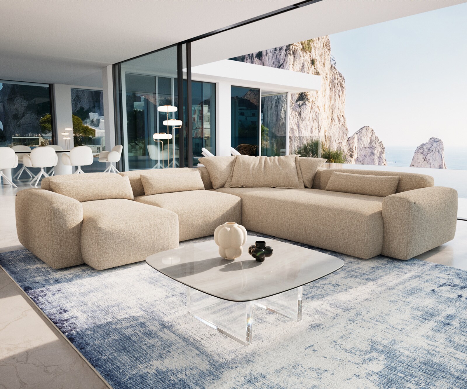 Couchtisch Edge Boot 90x90 cm Keramik Onyx Champagne Lumia Acryl 6