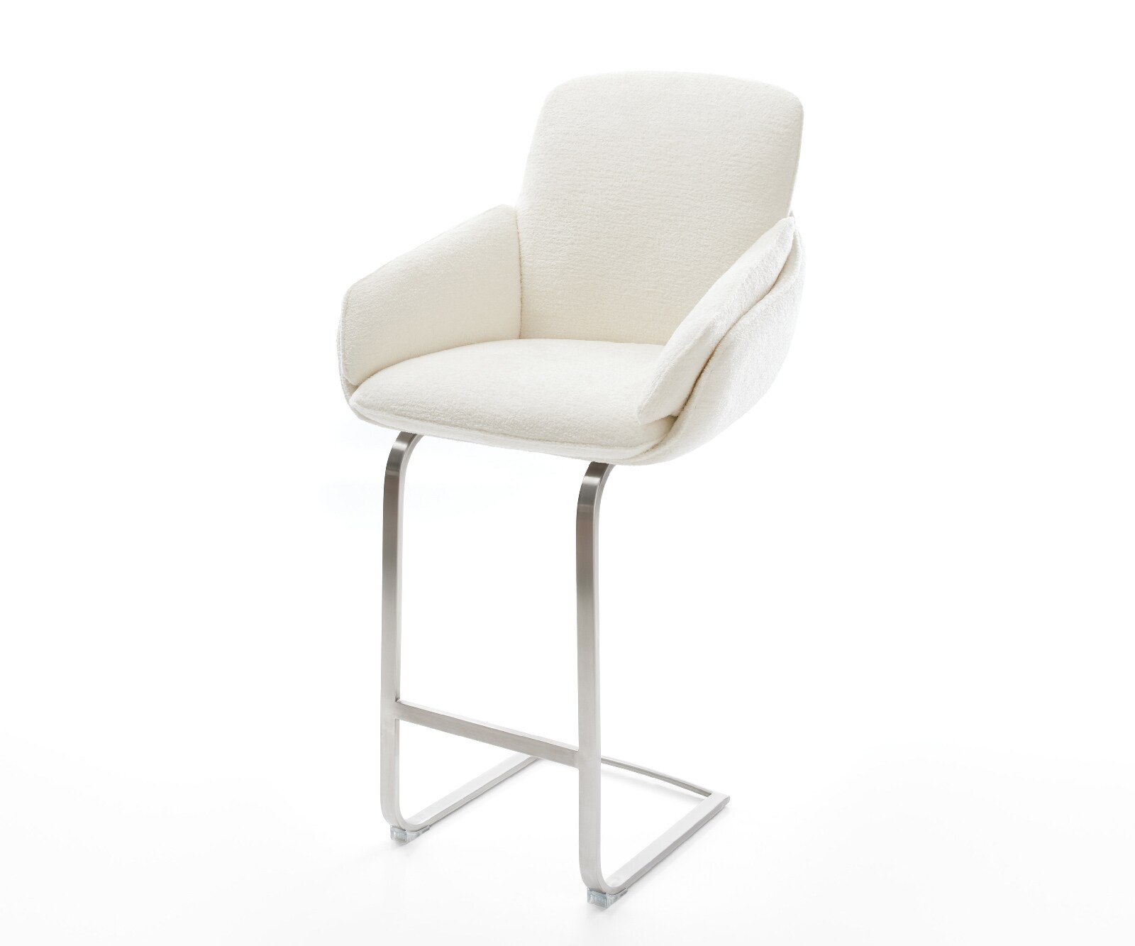 Barstuhl Luan-Flex Bouclé Soft Beige Freischwinger Flach Edelstahl Silberfarben 1