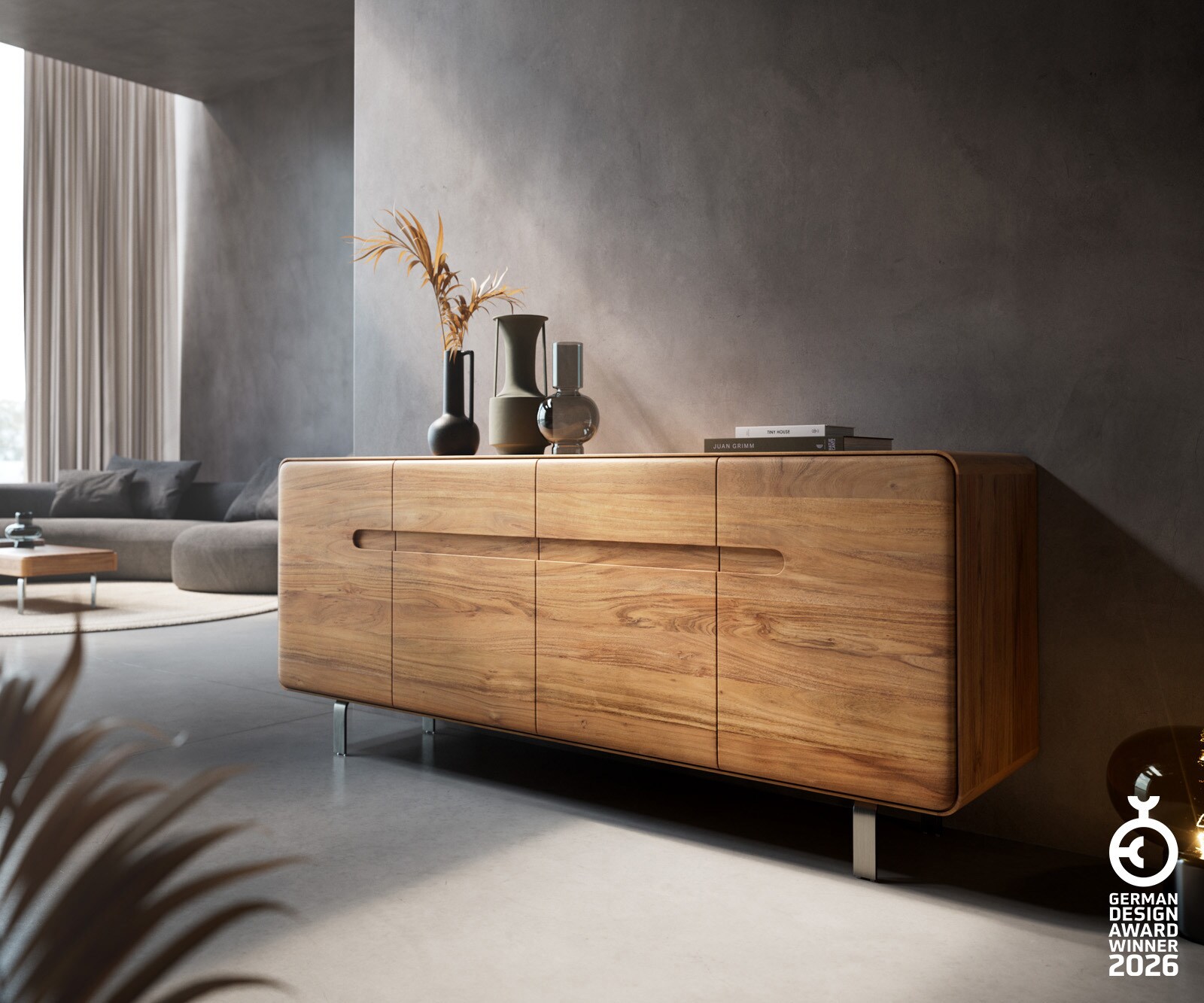 Buffet Anaya 145 cm acacia naturel 3 portes pied en L inox 2