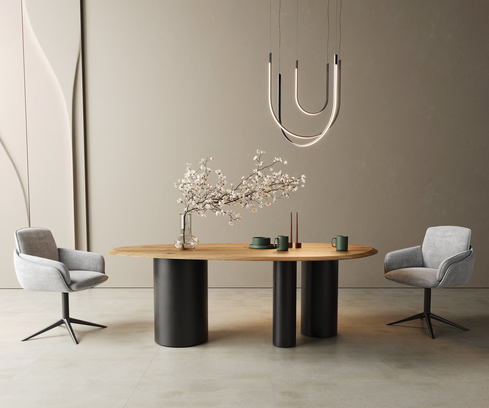 Table à manger Edge ovalee 220x120x2,5 chêne naturee Troa métal noir Flow-Edge 5