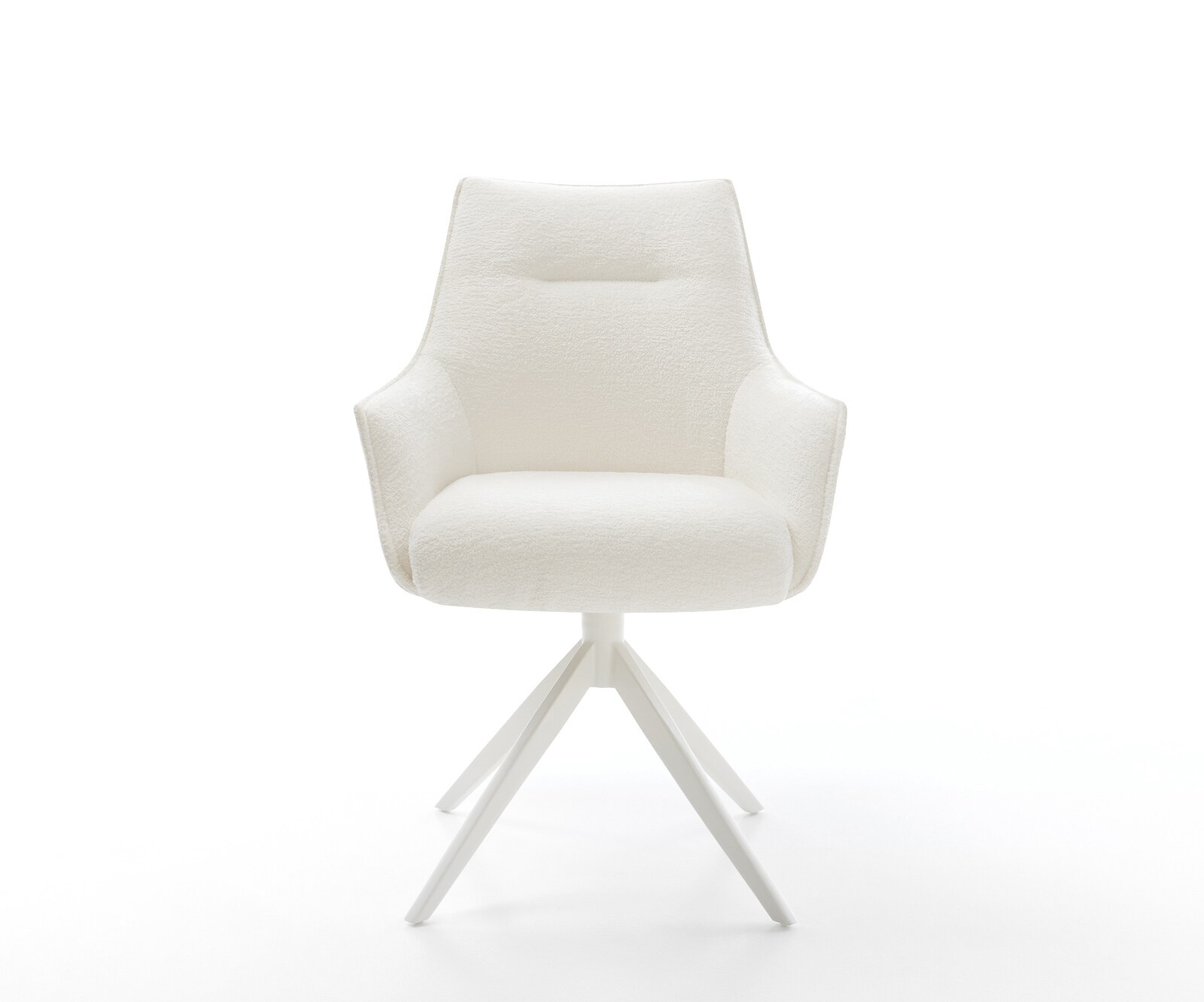 Drehstuhl Alja-Flex mit Armlehnen Bouclé Soft Beige Kreuzgestell breit Weiß 360° drehbar Wippfunktion Taschenfederkern 1