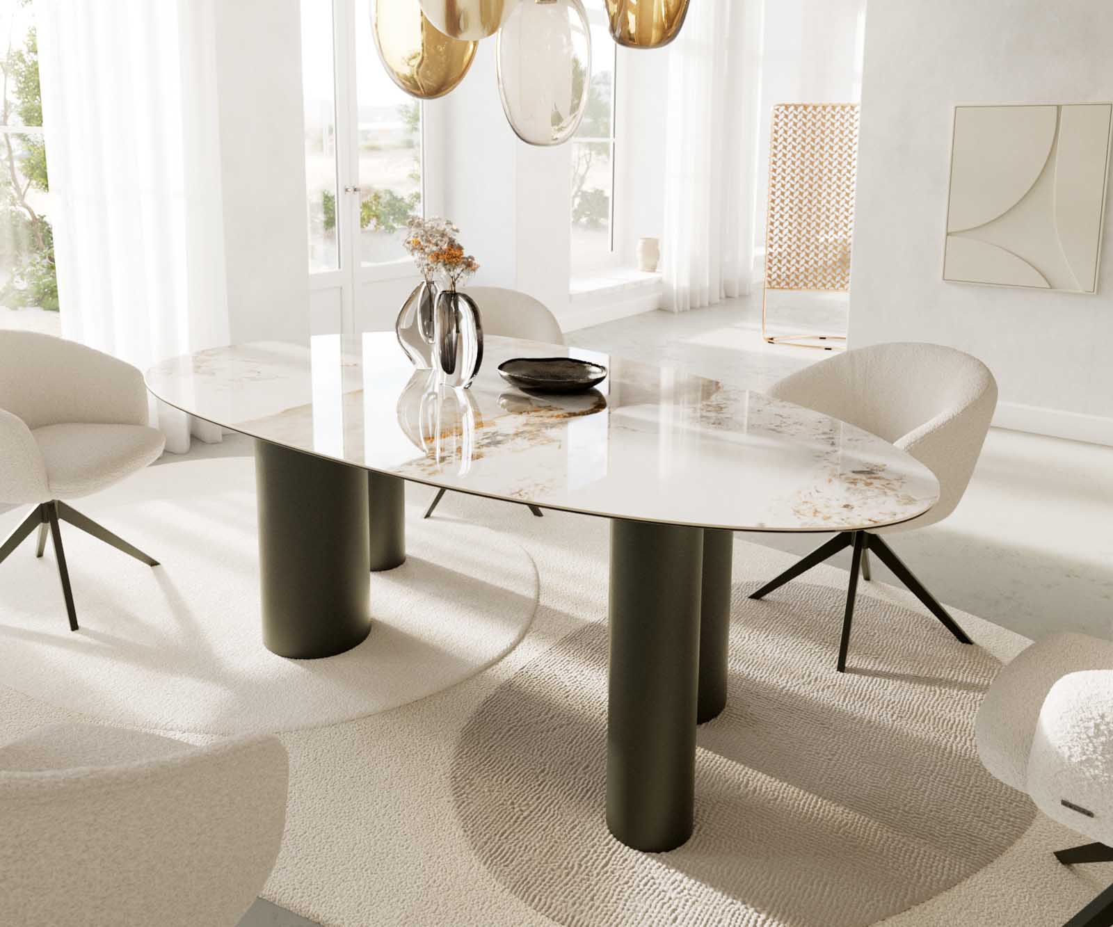 Esstisch Edge Oval 220x120 Keramik Minas Melange Weiß-Beige Pilier Metall Effektfinish Titan 6 Esstisch Edge Oval 220x120 Keramik Minas Melange Weiß-Beige Pilier Metall Effektfinish Titan 6