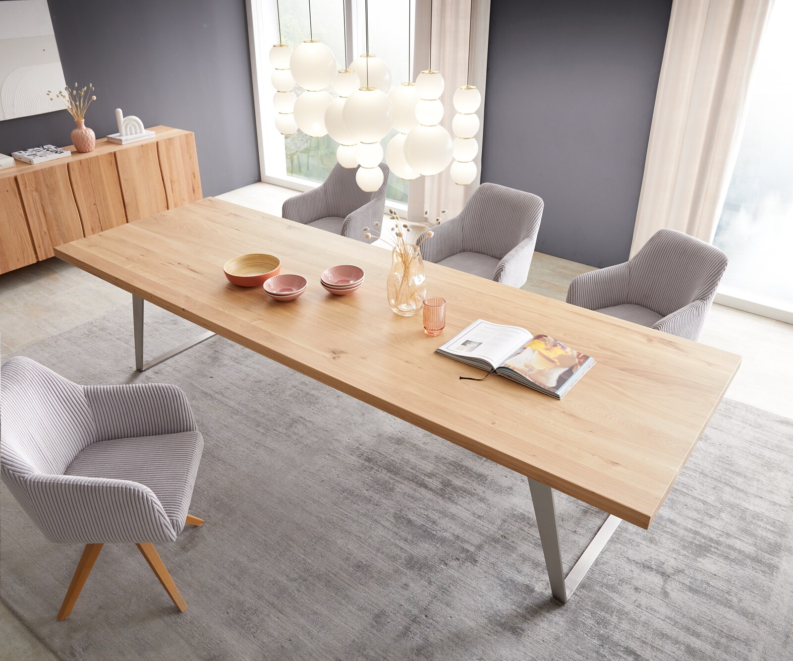 Esstisch Edge 300x100 Eiche Natur Edelstahl Schräg 4