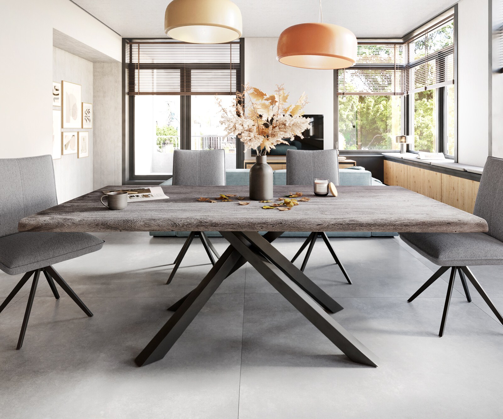 Esstisch Edge 200x100 XL Akazie Platin Kreuzgestell Rechteck Schwarz Live-Edge 2