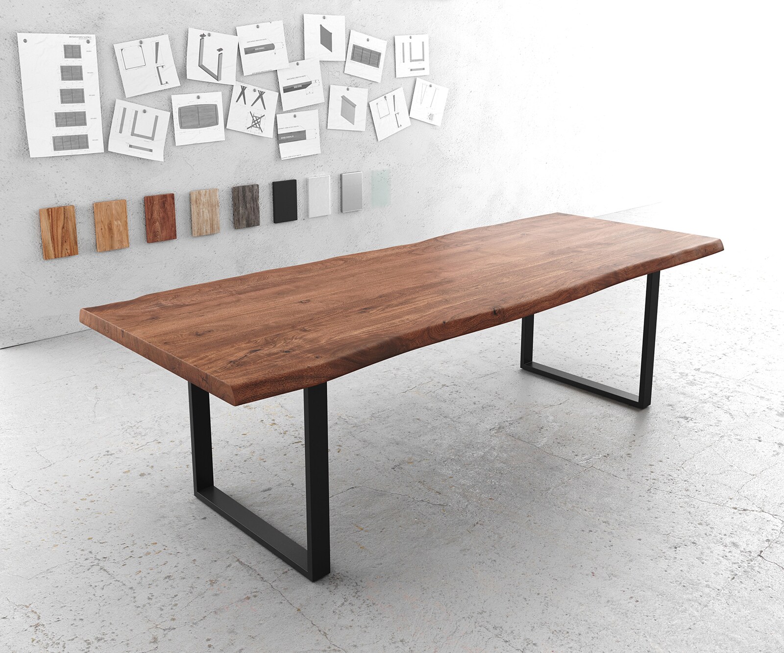 Table-à-manger Edge 260x100 XL Acacia marron métal métal Live-Edge 1