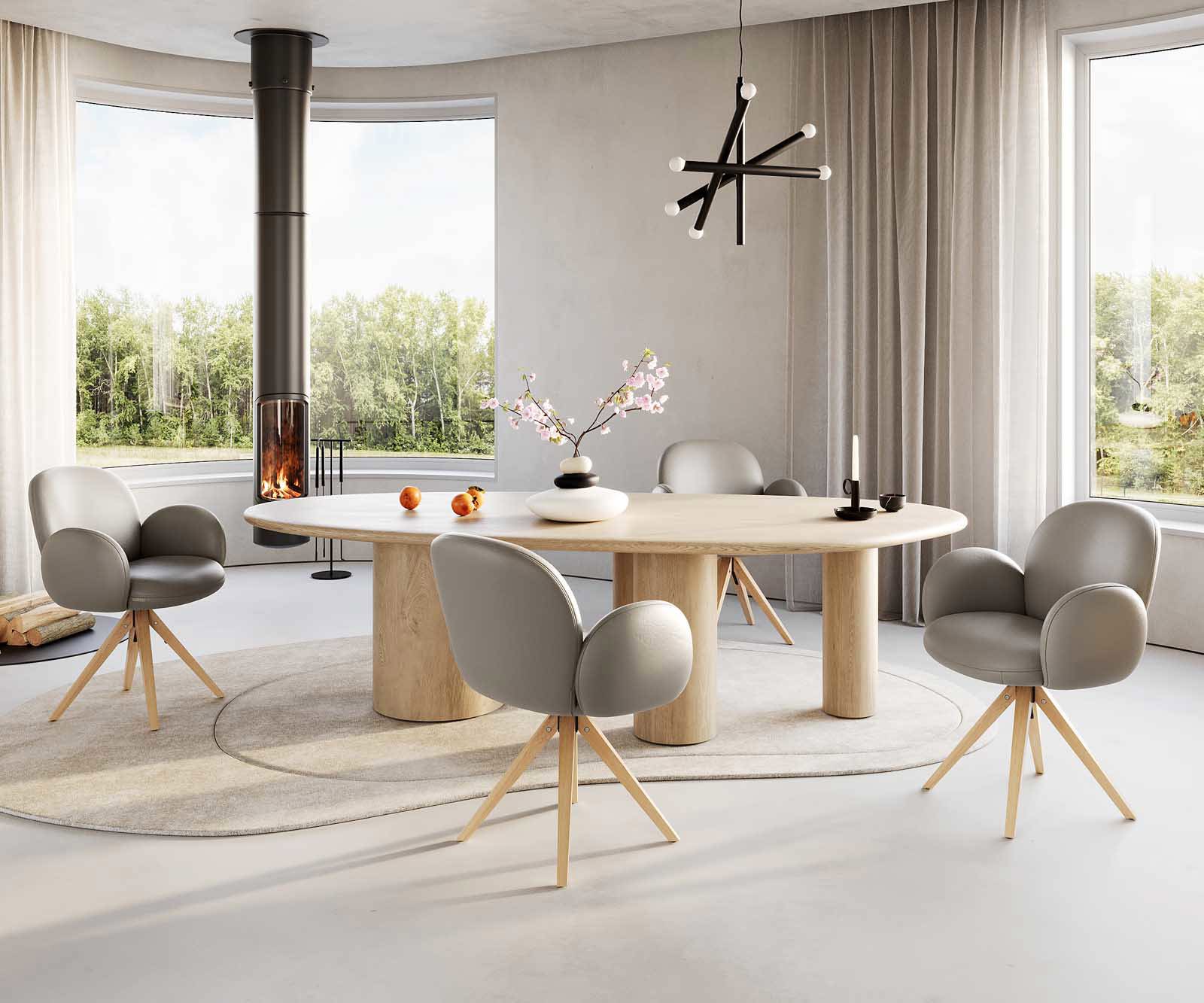 Cantilever Nube-Flex avec accoudoirs cuir de vache couleur boue pied cantilever plat acier inoxydable brossé ressorts ensachés 5