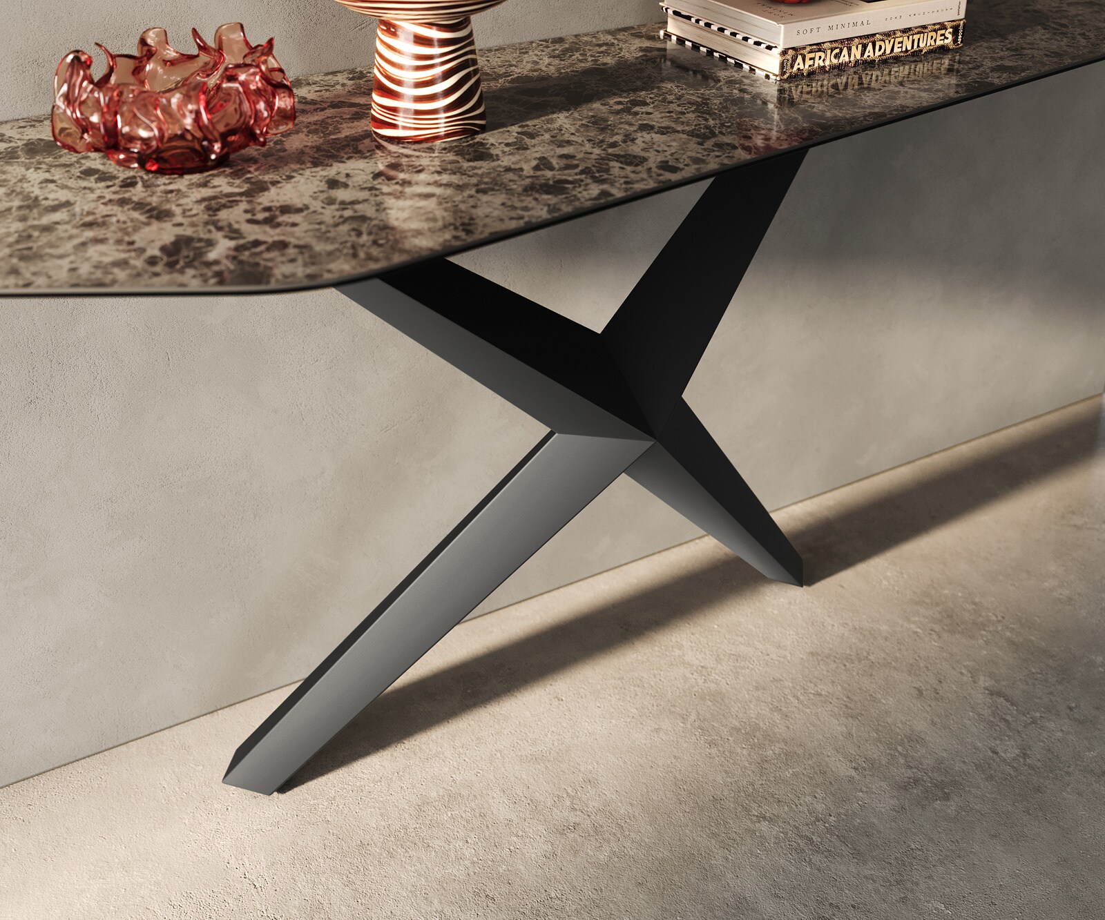 Console Edge Polygonal 180x50 cm Céramique Emperador Extra Lucidato Dunkelbraun Zentharo Métal Noir 5