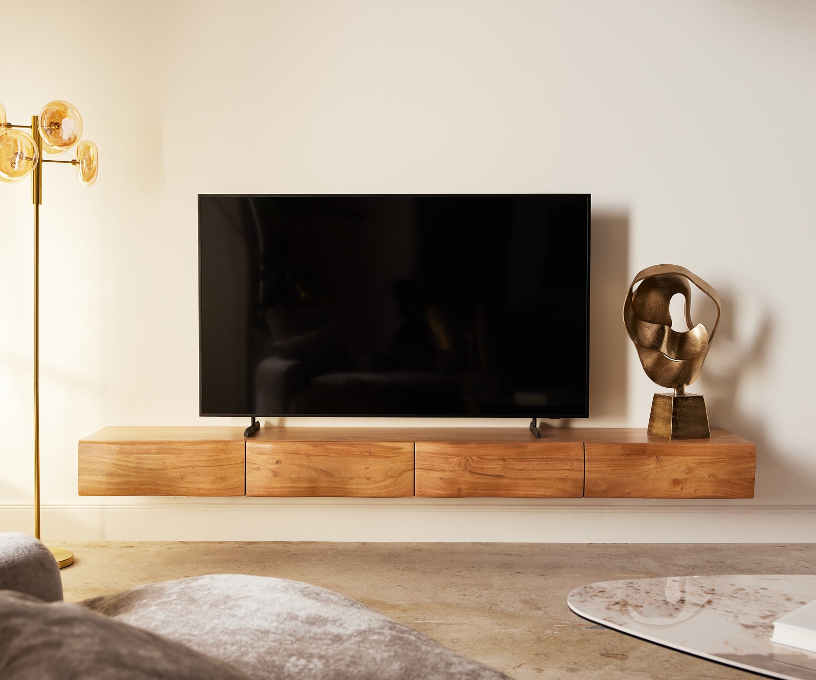 Meuble-TV New Live-Edge 240 cm acacia naturel 4 tiroirs flottants 1 Meuble-TV New Live-Edge 240 cm acacia naturel 4 tiroirs flottants 1