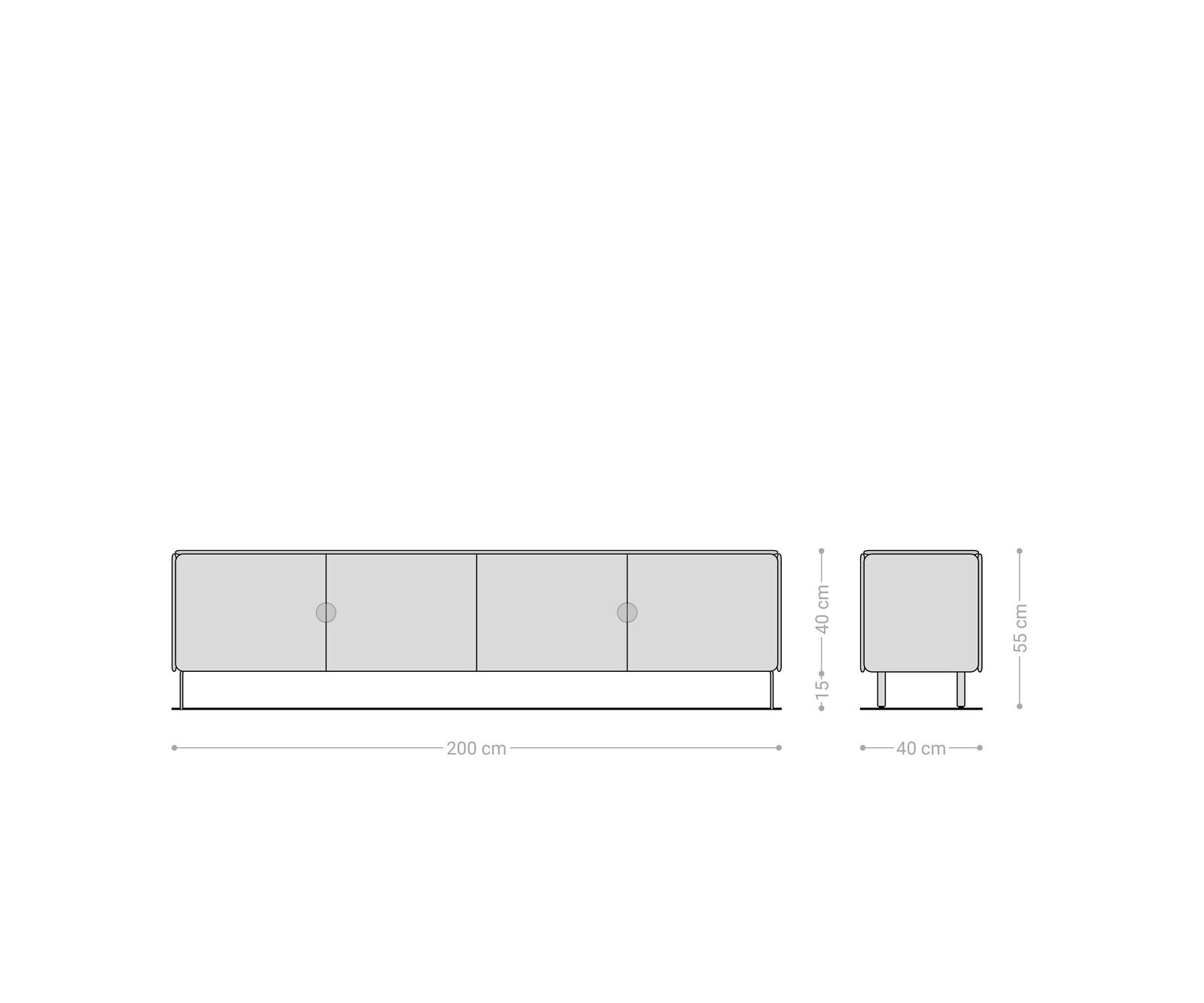 Lowboard Shavani 200 cm Akazie Natur 4 Türen L-Fuß Edelstahl Silber 6