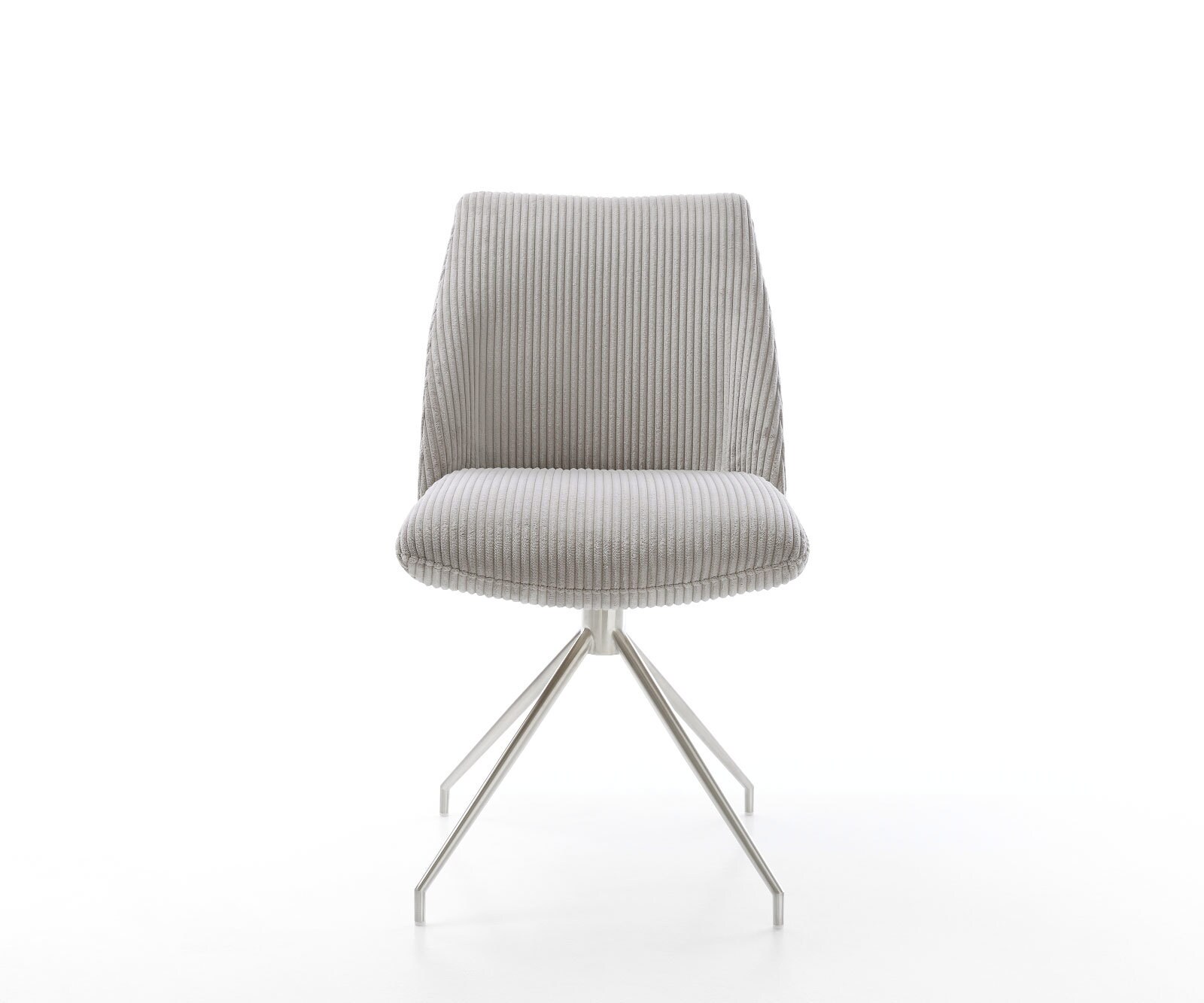 Chaise-pivotante Elso-Flex côtelé gris argenté pied croisé conique acier inoxydable brossé pivotement sur 180° ressorts ensachés 1
