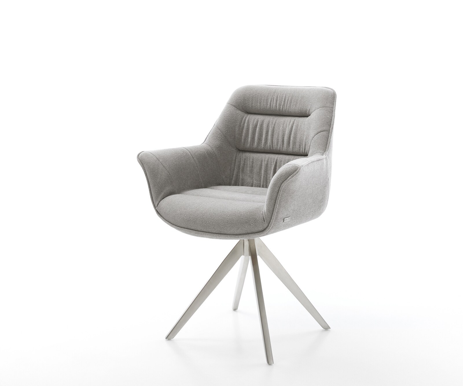 Drehstuhl Kaira-Flex Strukturstoff Soft Grau Kreuzgestell kantig Edelstahl 180° drehbar