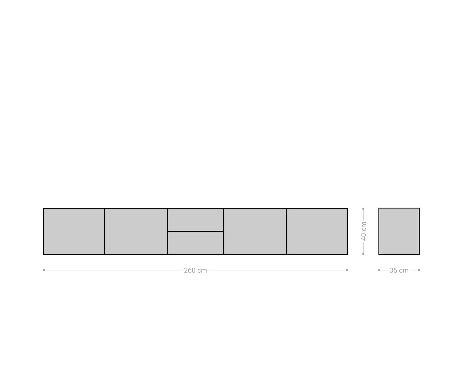 Lowboard Puzzle 260 cm 4 Türen 2 Schubfächer Akazie Natur schwebend 8