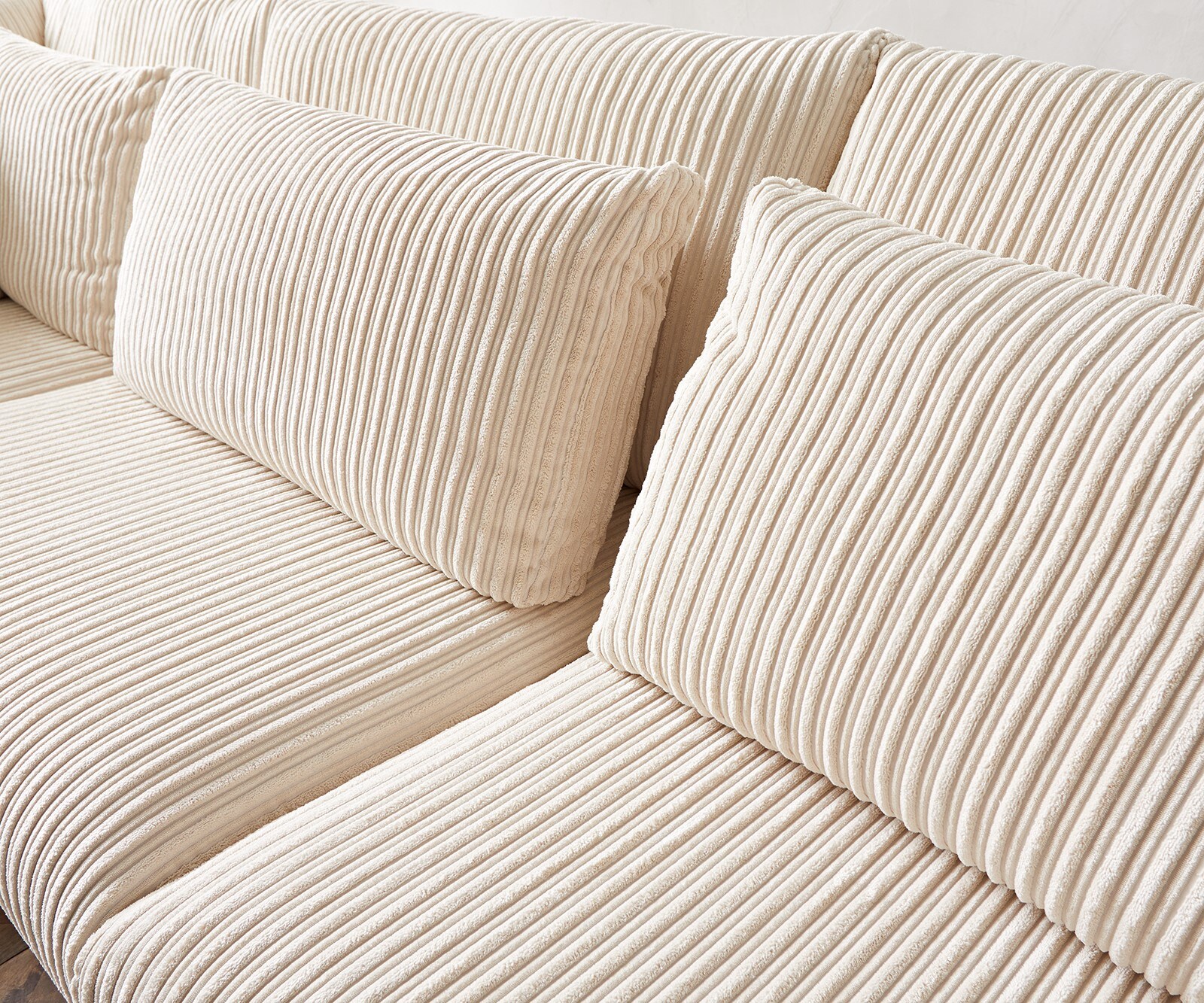 Ecksofa Isla 330x225 cm Cord Beige Ottomane links 6