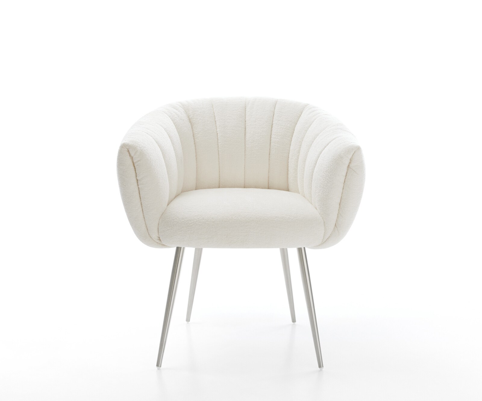 Esszimmerstuhl Jada-Flex Bouclé Soft Beige 4-Fuß konisch Edelstahl Taschenfederkern 1