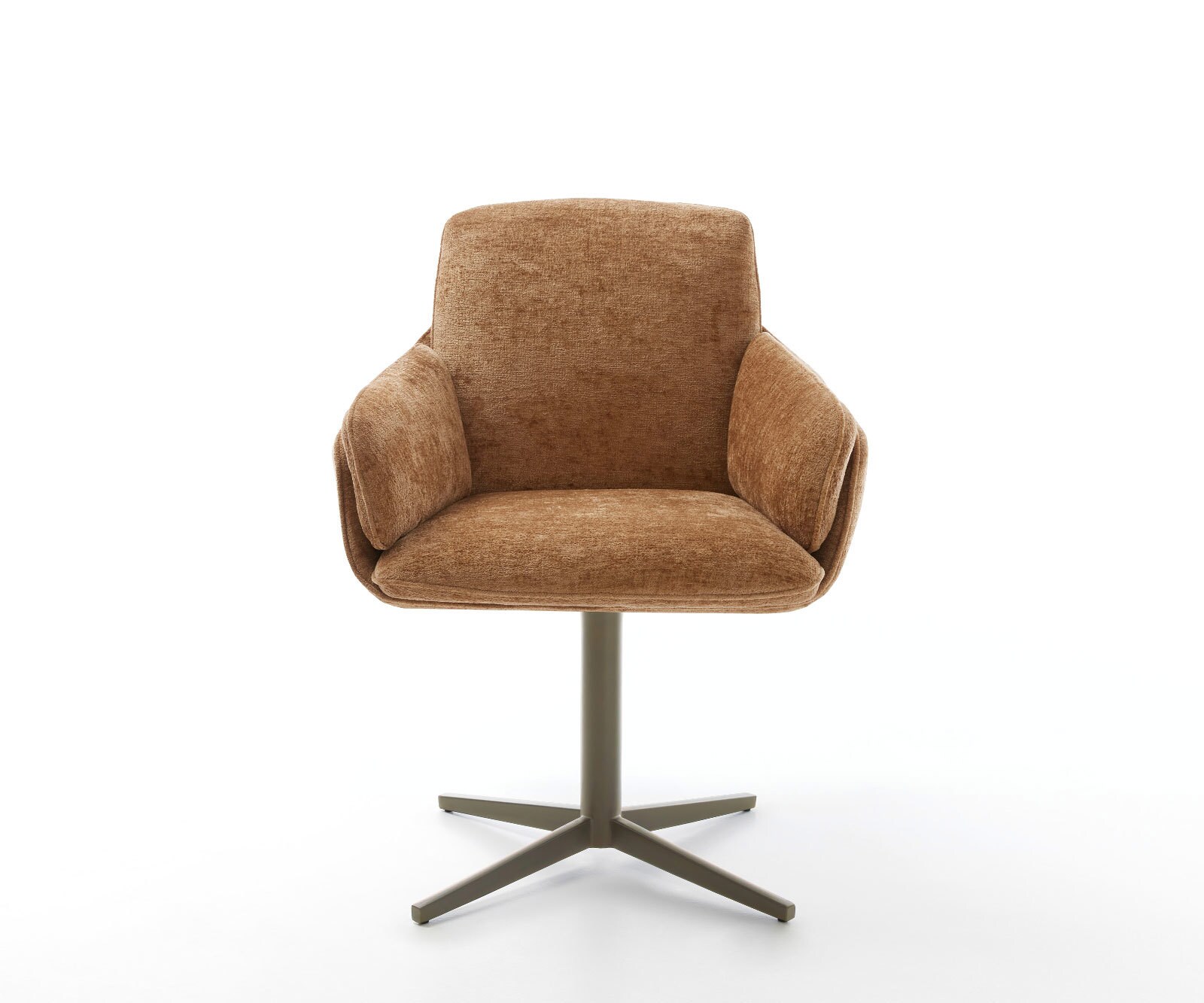 Chaise-pivotante Luan-Flex avec accoudoirs chenille rouille pied de chaise 4 branches aspect titane pivotement sur 360° 1