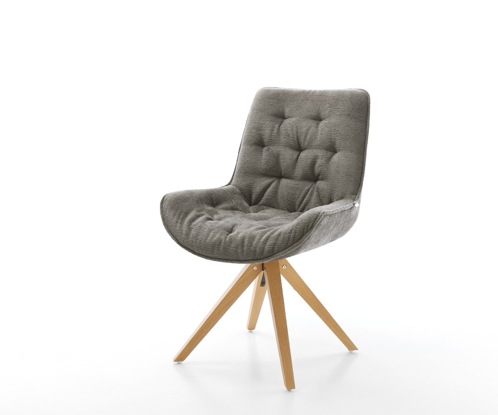 Chaise-pivotante Taimi-Flex bouclé doux couleur boue pied en bois angulaire naturel pivotement sur 180° 1