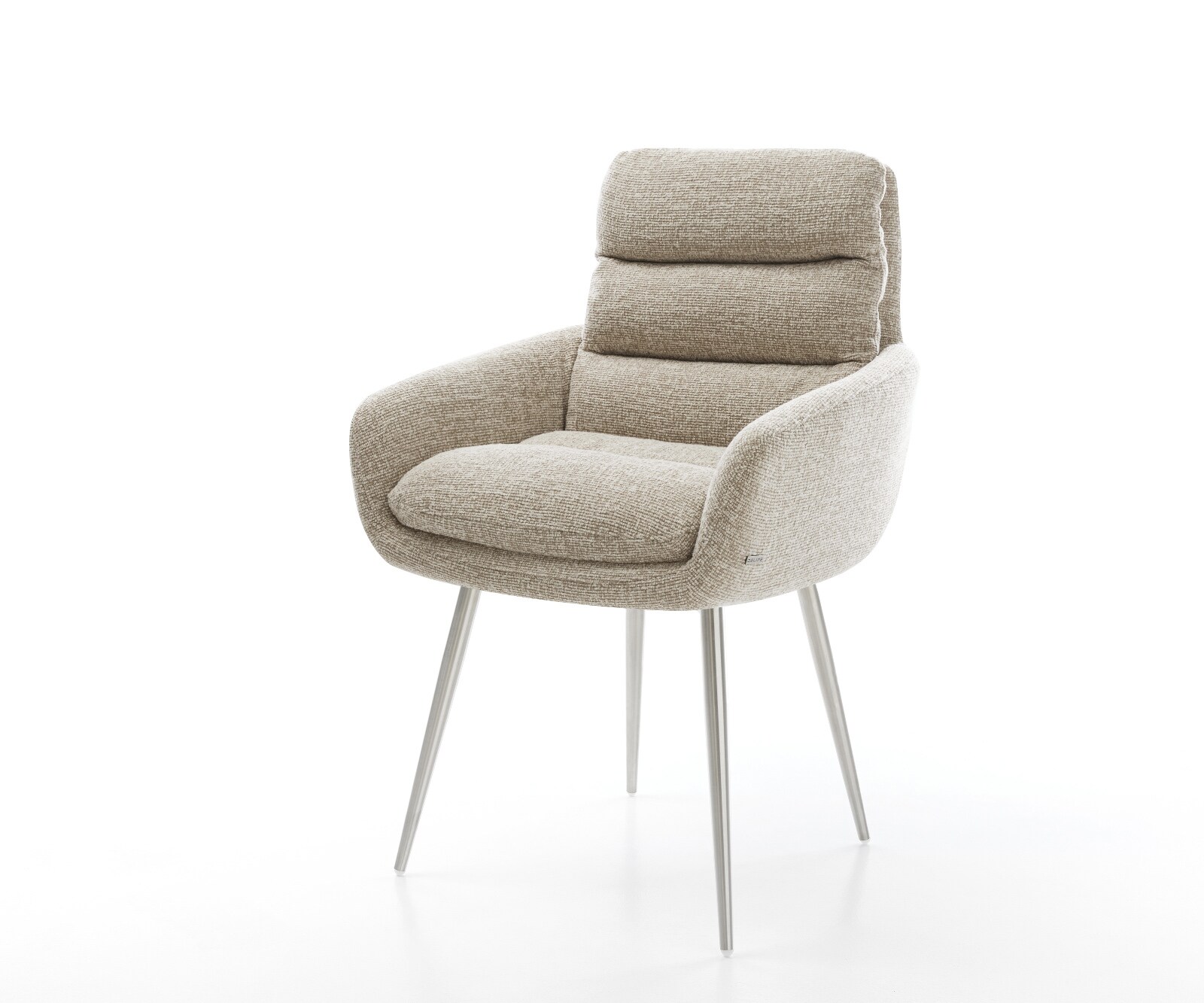 Esszimmerstuhl Abelia-Flex mit Armlehnen Webstoff Soft Beige 4-Fuß konisch Edelstahl 1