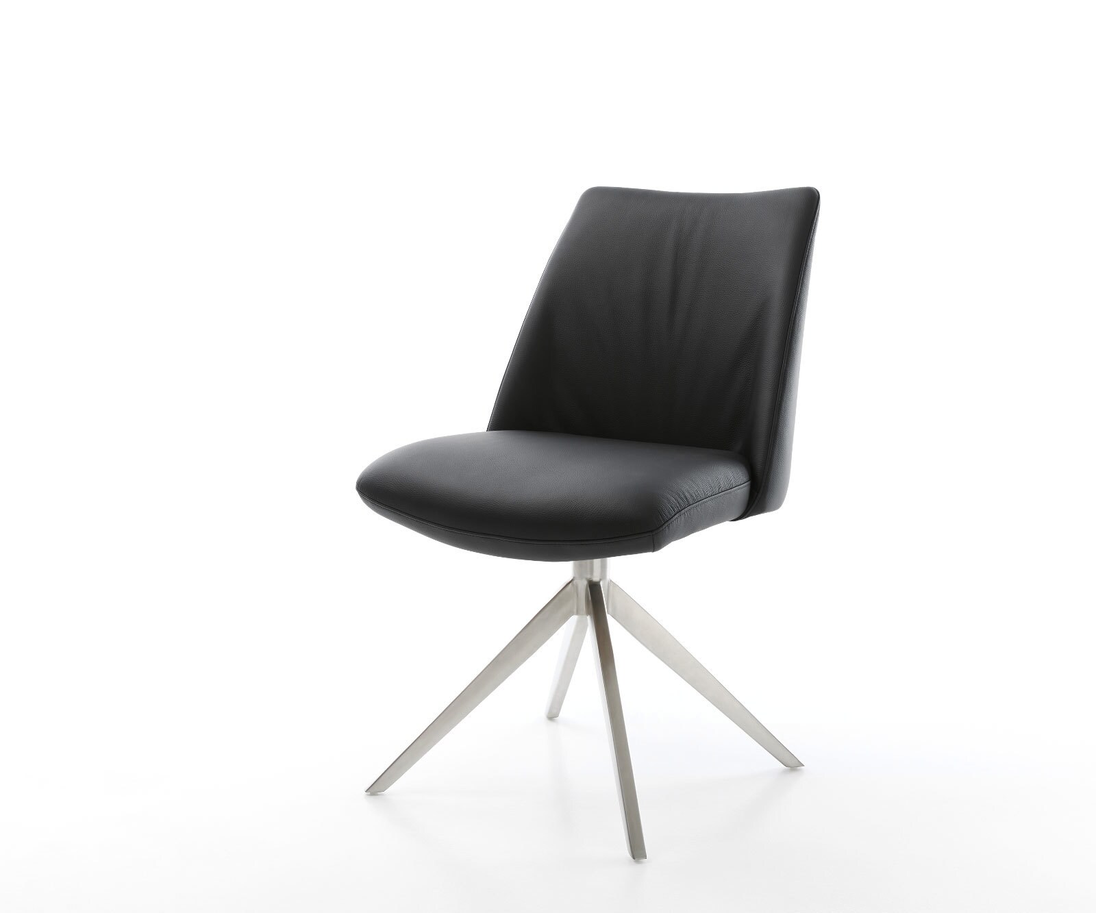 Chaise-pivotante Elso-Flex cuir de vache noir pied croisé large acier inoxydable brossé pivotement sur 360° fonction bascule ressorts ensachés