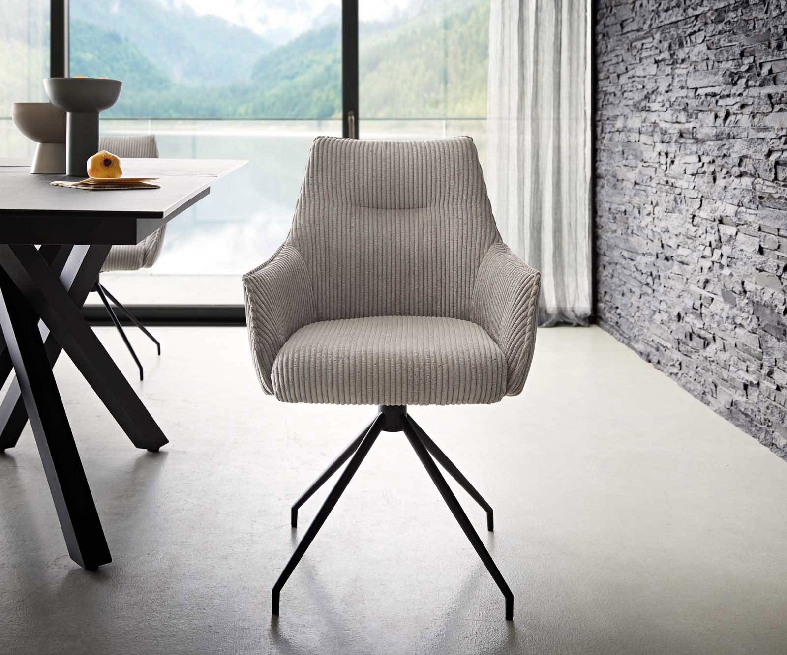 Drehstuhl Alja-Flex mit Armlehnen Cord Silbergrau Kreuzgestell konisch Schwarz 180° drehbar Taschenfederkern 1 Drehstuhl Alja-Flex mit Armlehnen Cord Silbergrau Kreuzgestell konisch Schwarz 180° drehbar Taschenfederkern 1