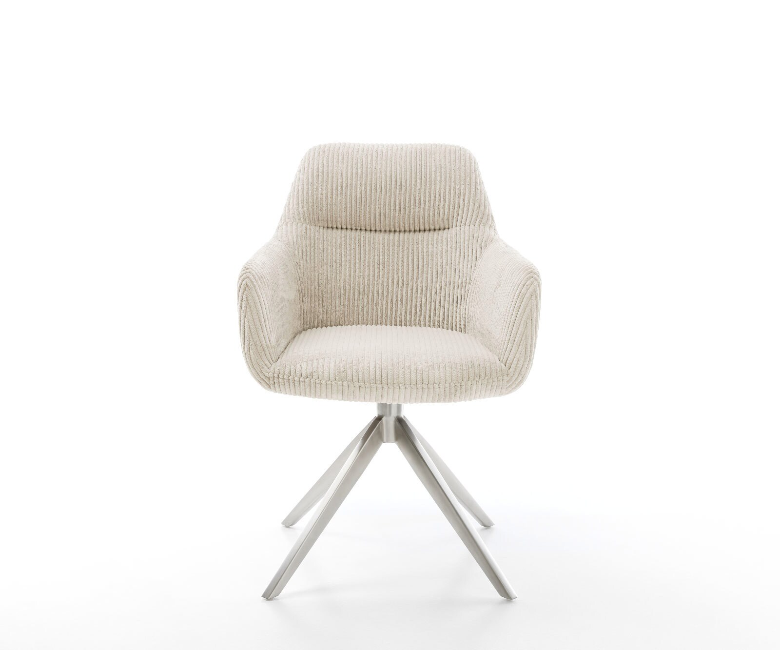 Chaise-pivotante Pejo-Flex côtelé beige pied croisé large acier inoxydable brossé pivotement sur 360° fonction bascule ressorts ensachés 1