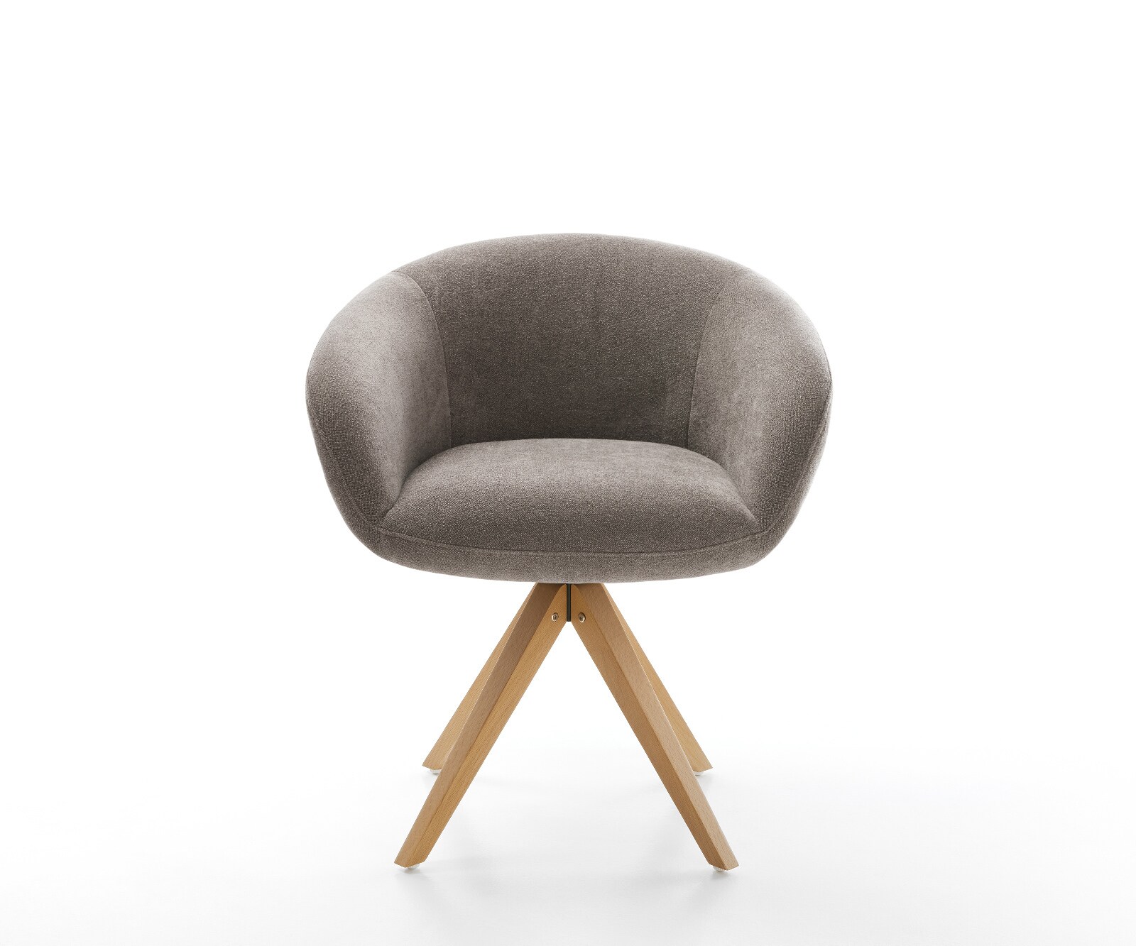 Chaise-pivotante Vinka-Flex avec accoudoirs tissu structuré doux taupe pied en bois angulaire naturel pivotement sur 180° ressorts ensachés 1
