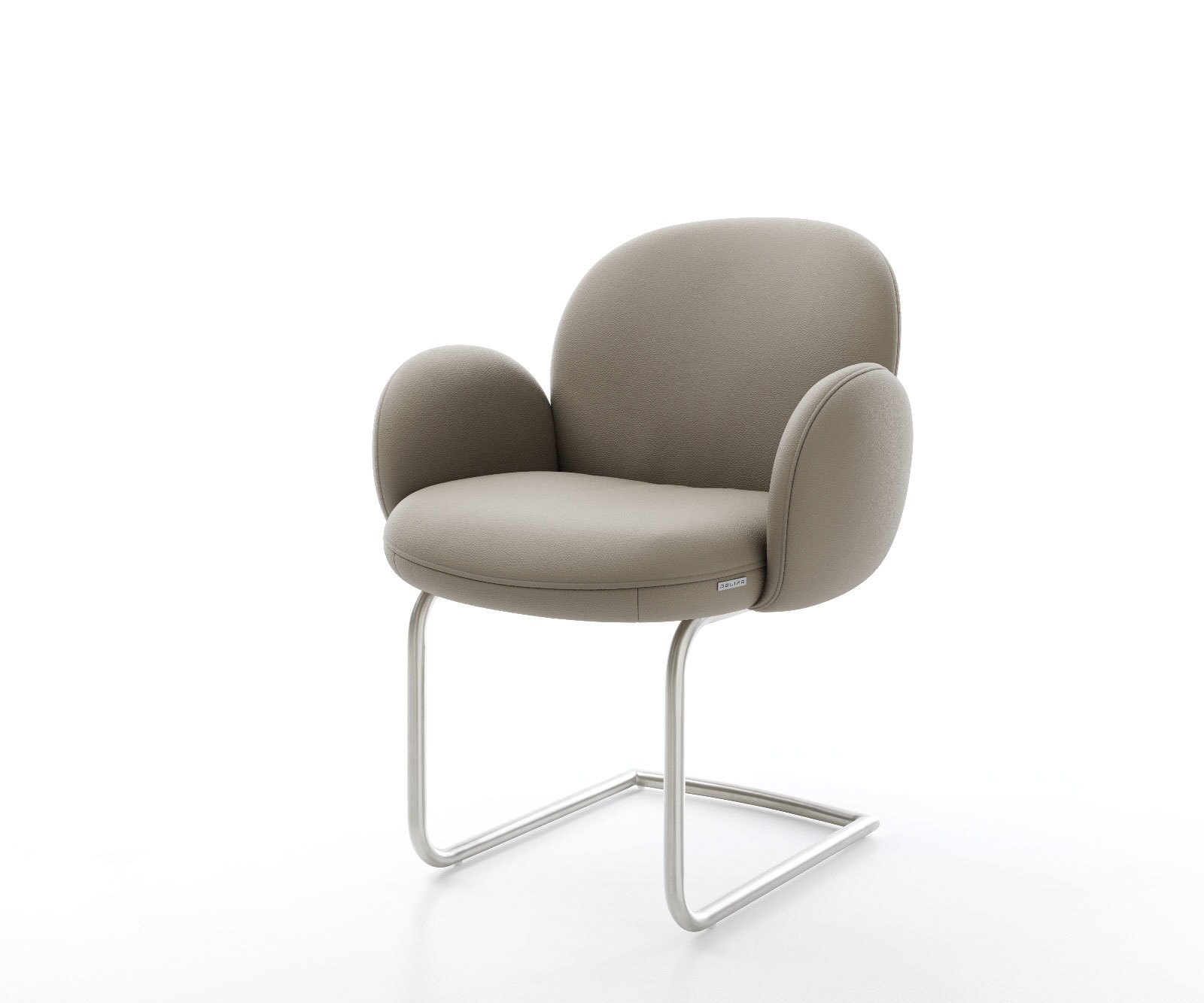 Cantilever Nube-Flex avec accoudoirs cuir de vache couleur boue pied cantilever rond acier inoxydable brossé ressorts ensachés 1