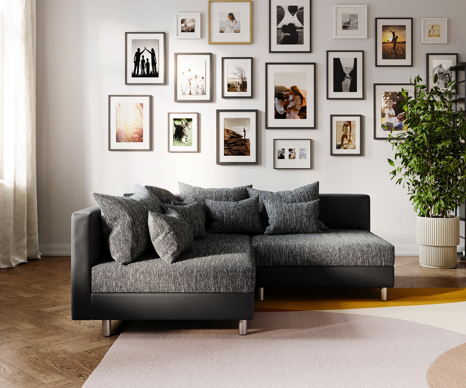 Canapé d'angle Clovis noir ottoman gauche modulable et extensible 4