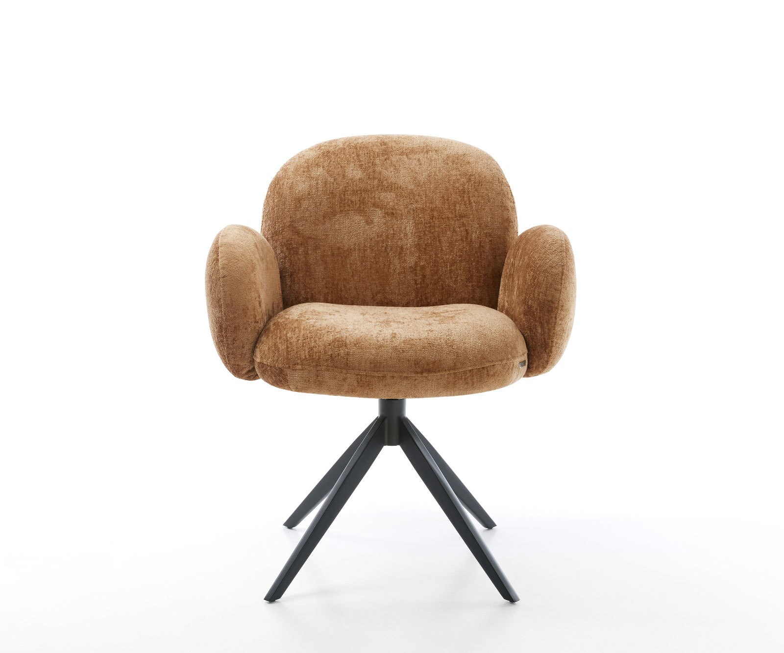 Chaise-pivotante Nube-Flex avec accoudoirs chenille rouille pied croisé large noir pivotement sur 360° fonction bascule ressorts ensachés 2