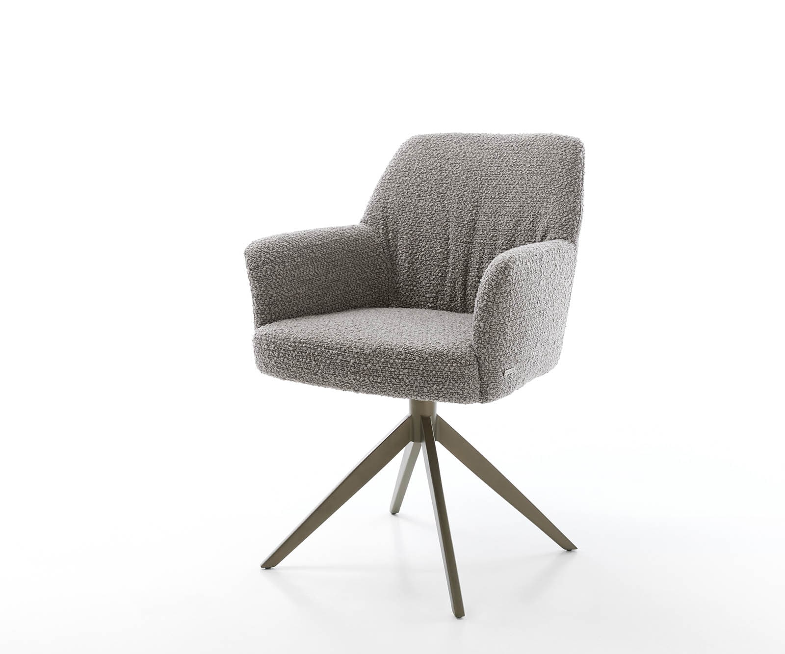 Drehstuhl Xana-Flex mit Armlehnen Bouclé Silbergrau Kreuzgestell breit Effektfinish Titan 360° drehbar Taschenfederkern