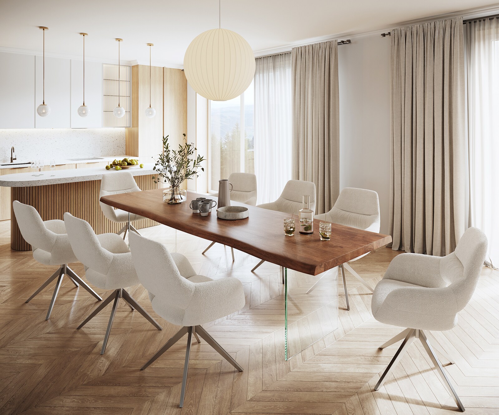 Table à manger Edge 300x100 XL acacia marron verre Live-Edge 6